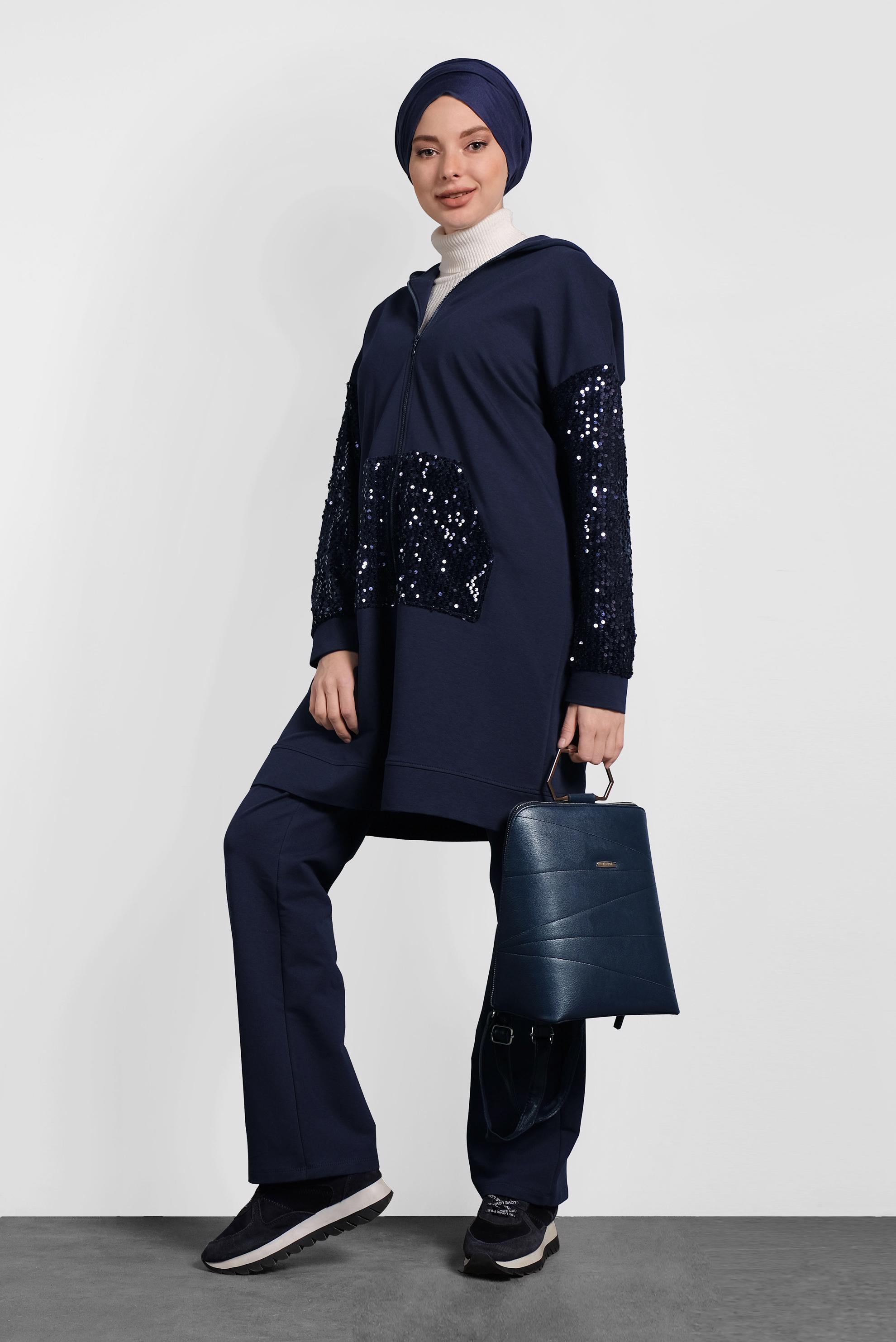 Hijab clothing NAVY BLUE SEQUINED TRACKSUIT 40327 