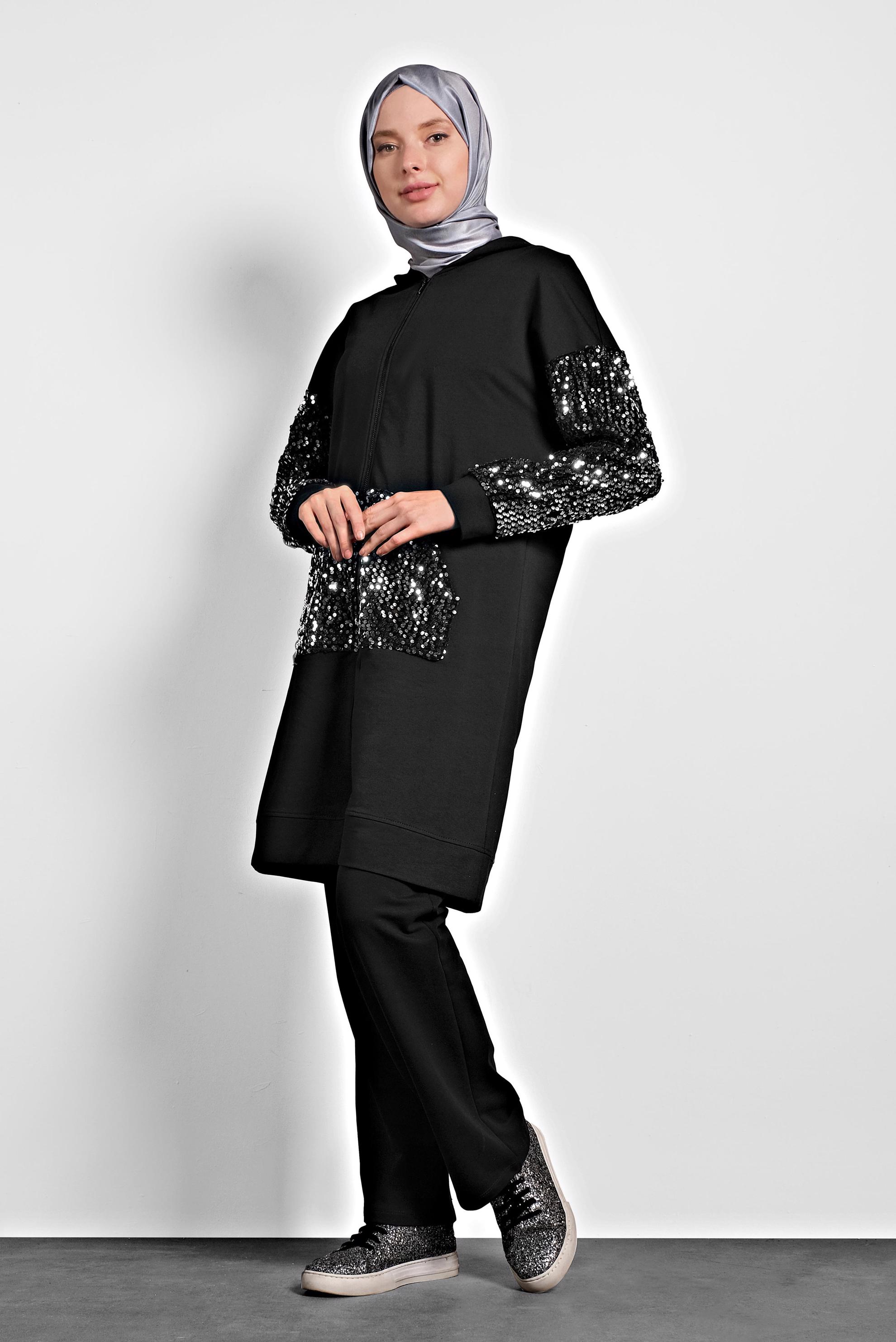 Hijab clothing BLACK SEQUINED TRACKSUIT 40327 