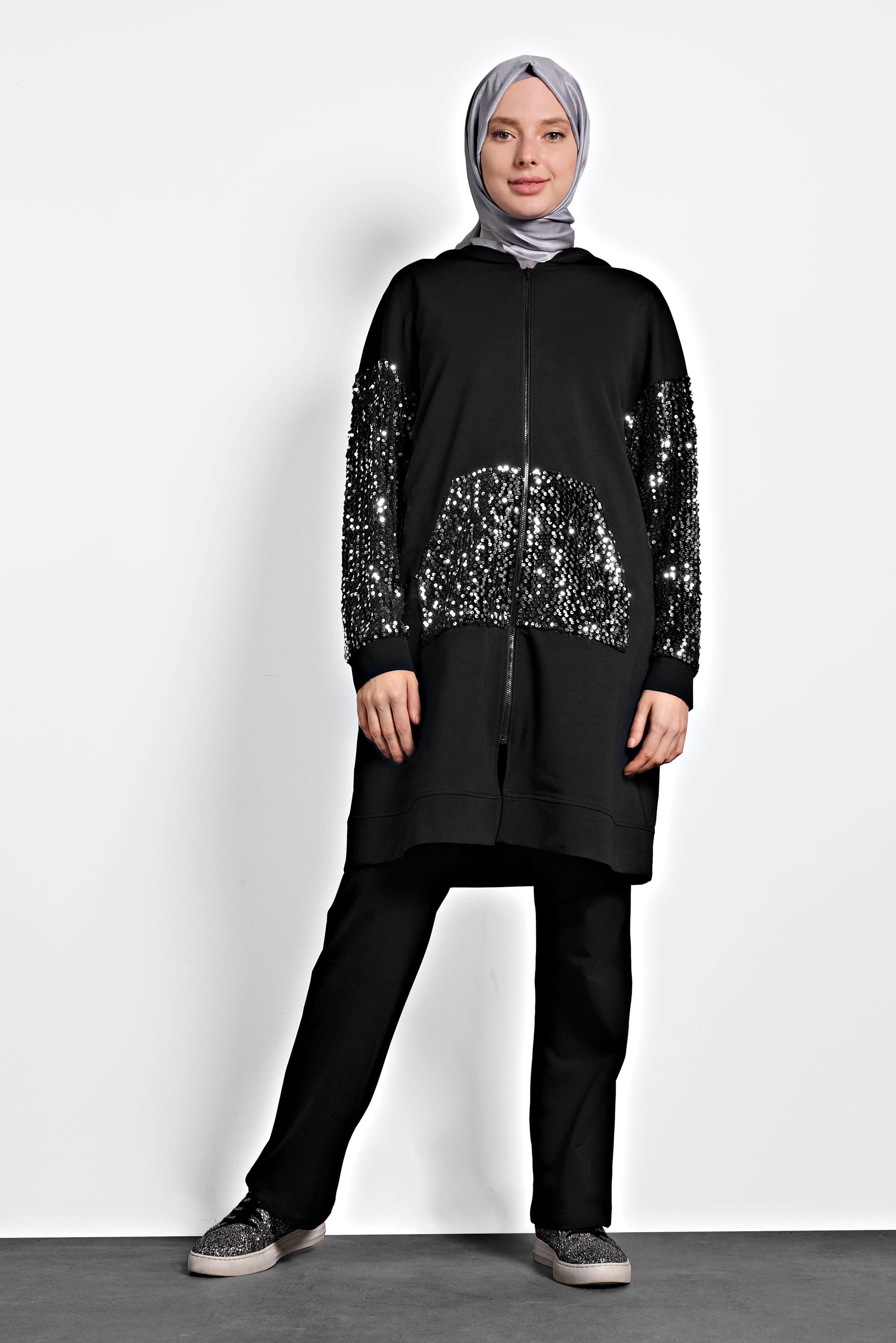 Hijab clothing BLACK SEQUINED TRACKSUIT 40327 