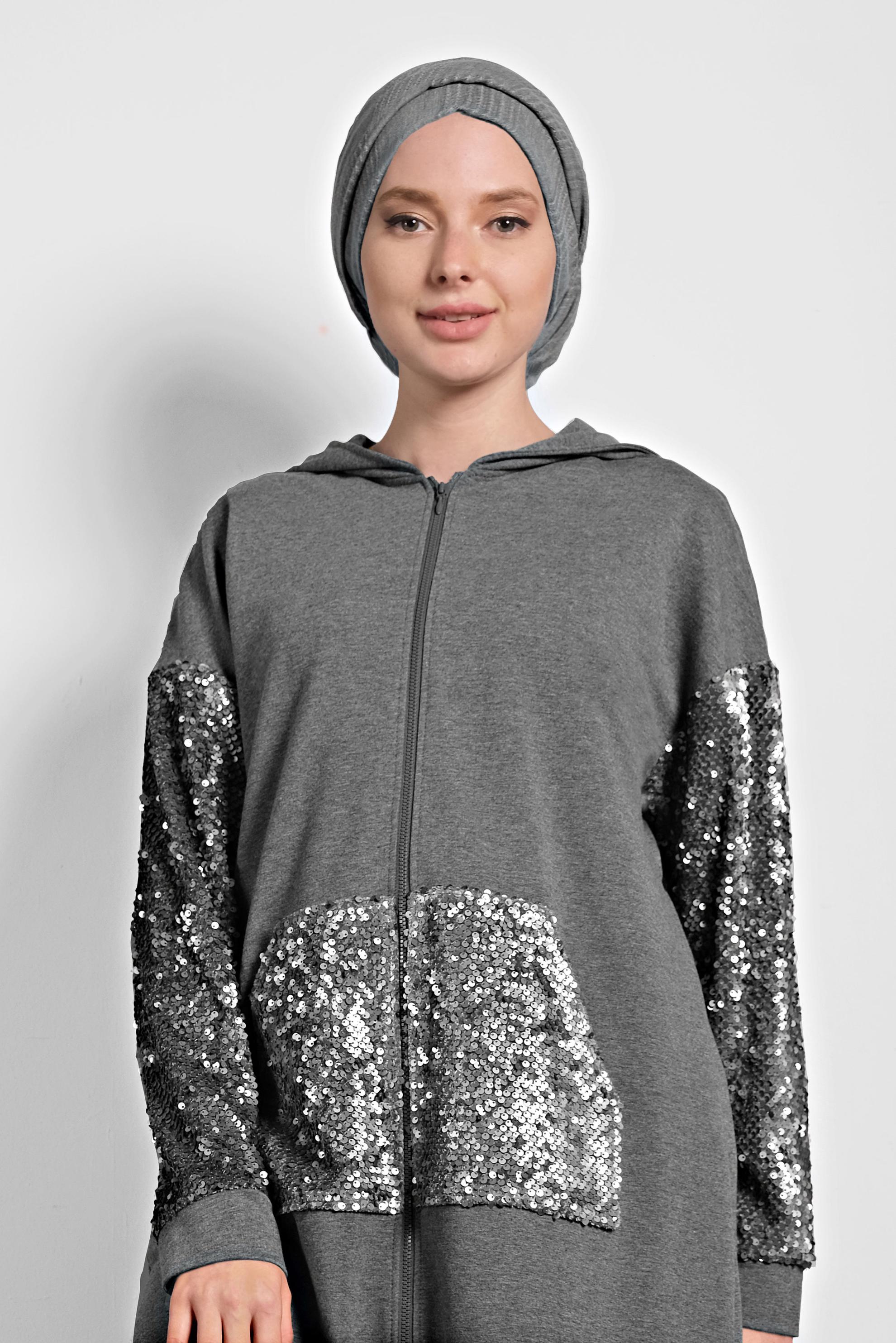 Hijab clothing GREY SEQUINED TRACKSUIT 40327 