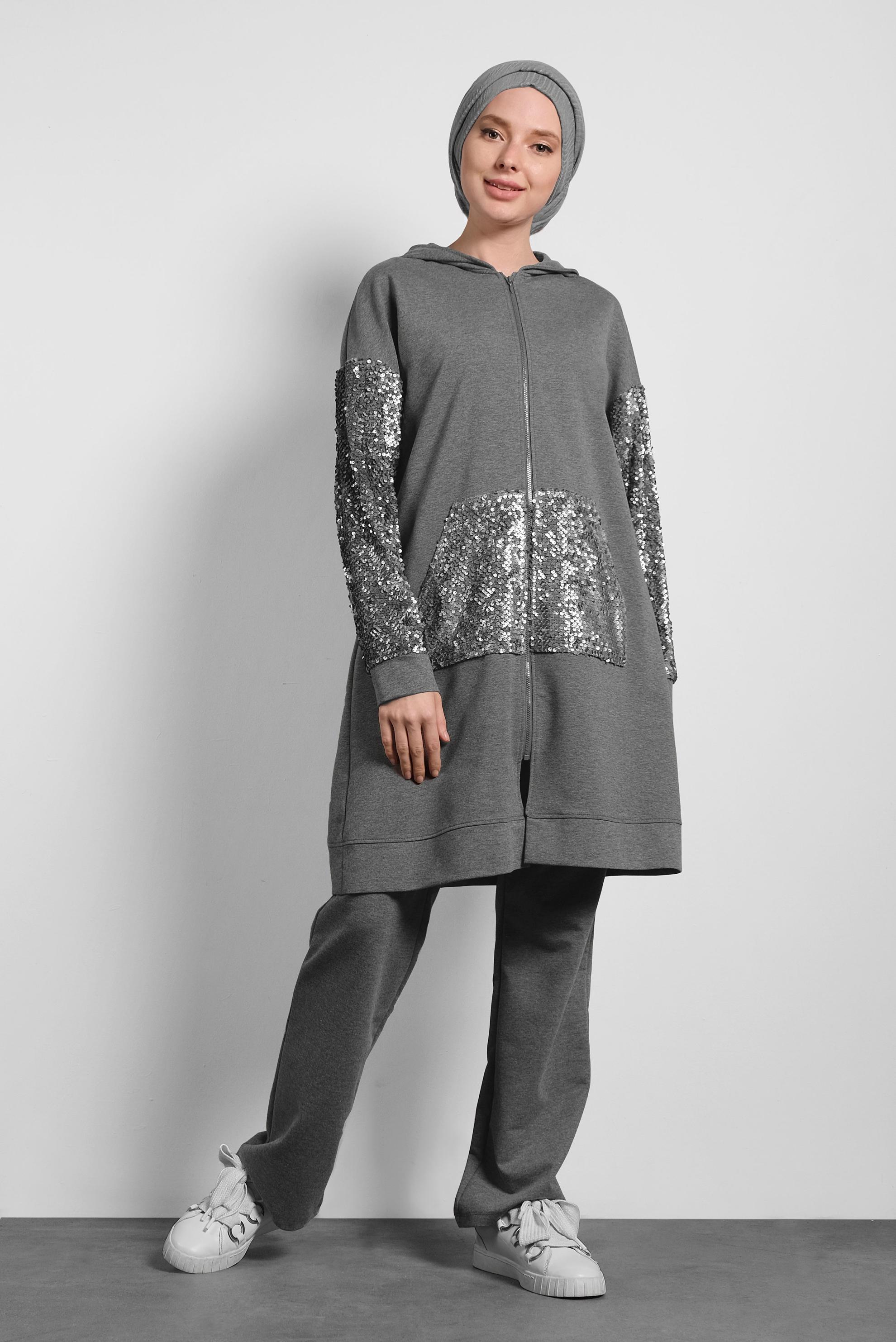 Hijab clothing GREY SEQUINED TRACKSUIT 40327 