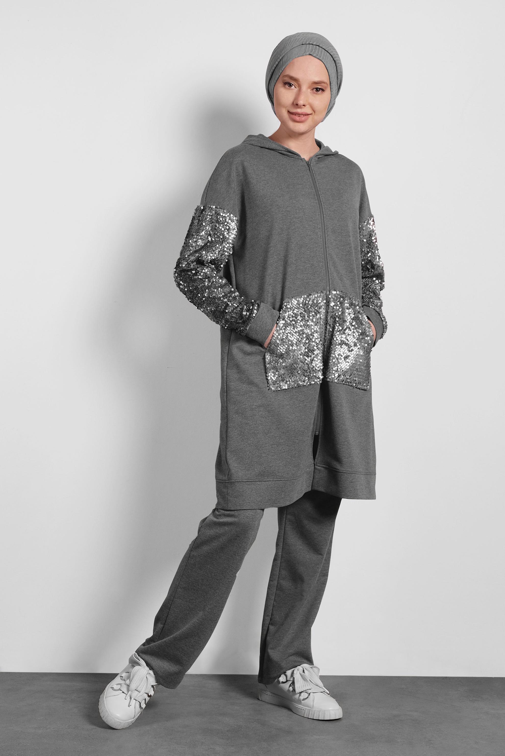 Hijab clothing GREY SEQUINED TRACKSUIT 40327 