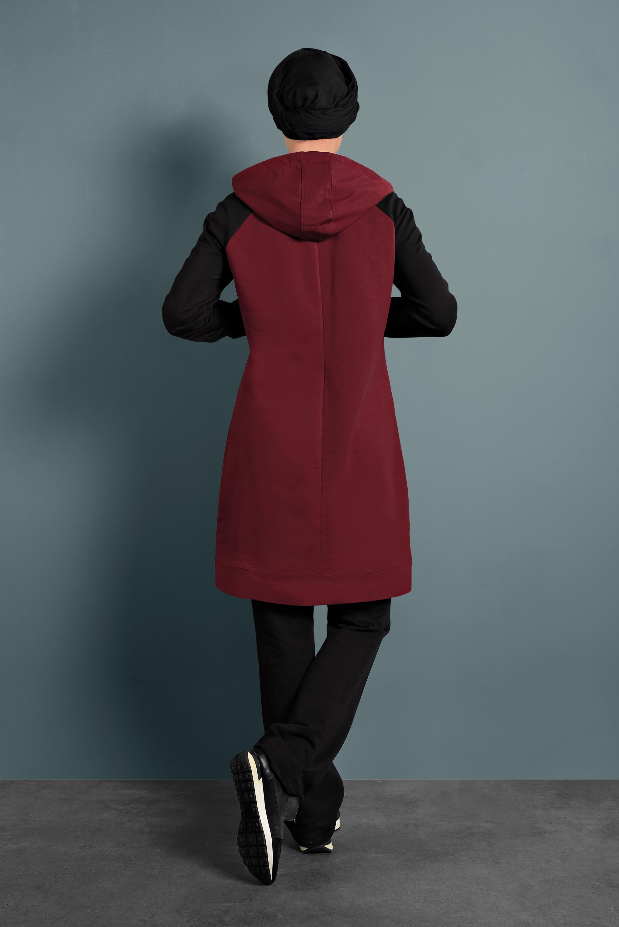 Tesettür giyim BORDO ÇİFT RENK KAPÜŞONLU İKİLİ PANTOLON EŞOFMAN TAKIM 40328