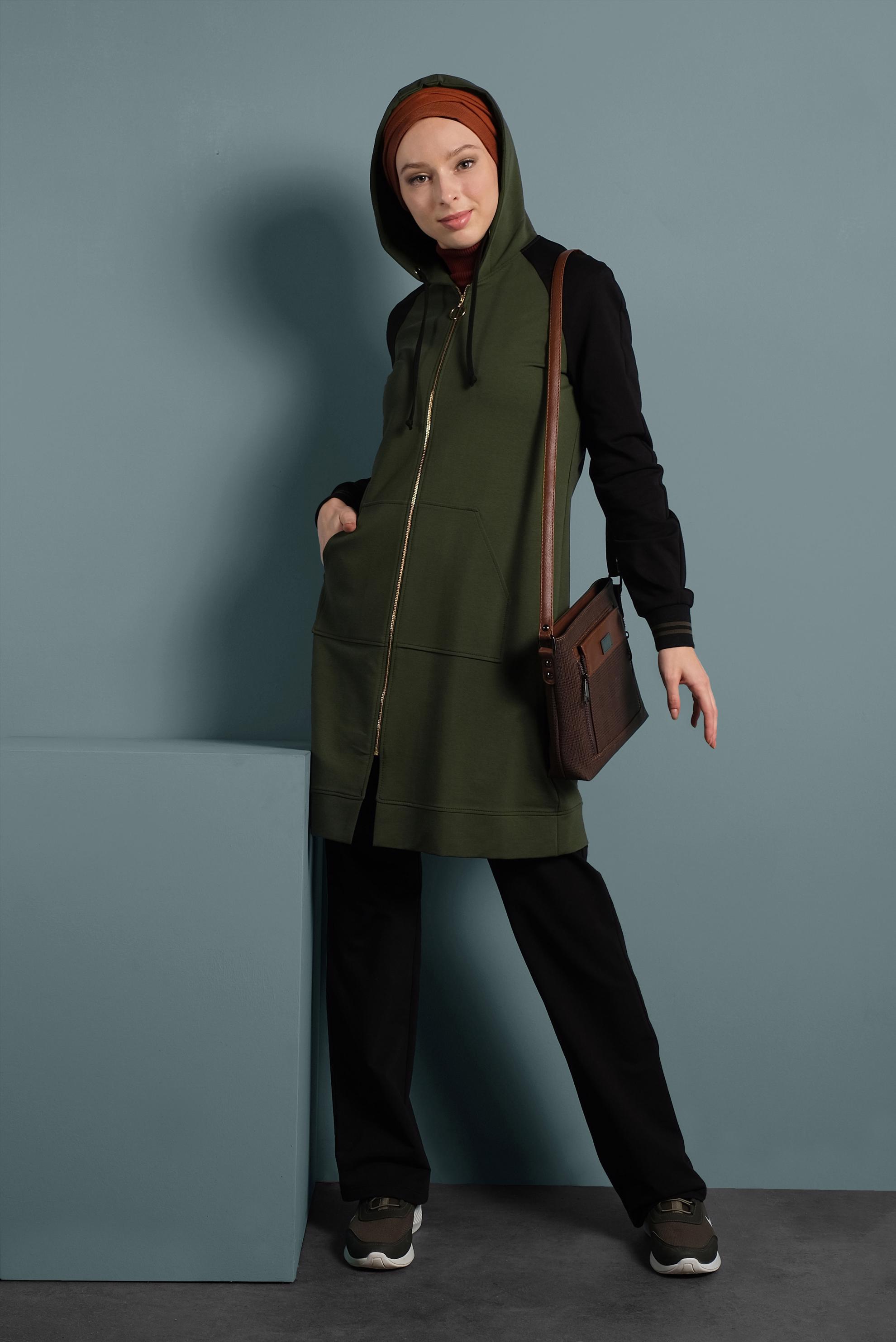 Vêtements hijab KAKI SURVÊTEMENT À CAPUCHE 40328