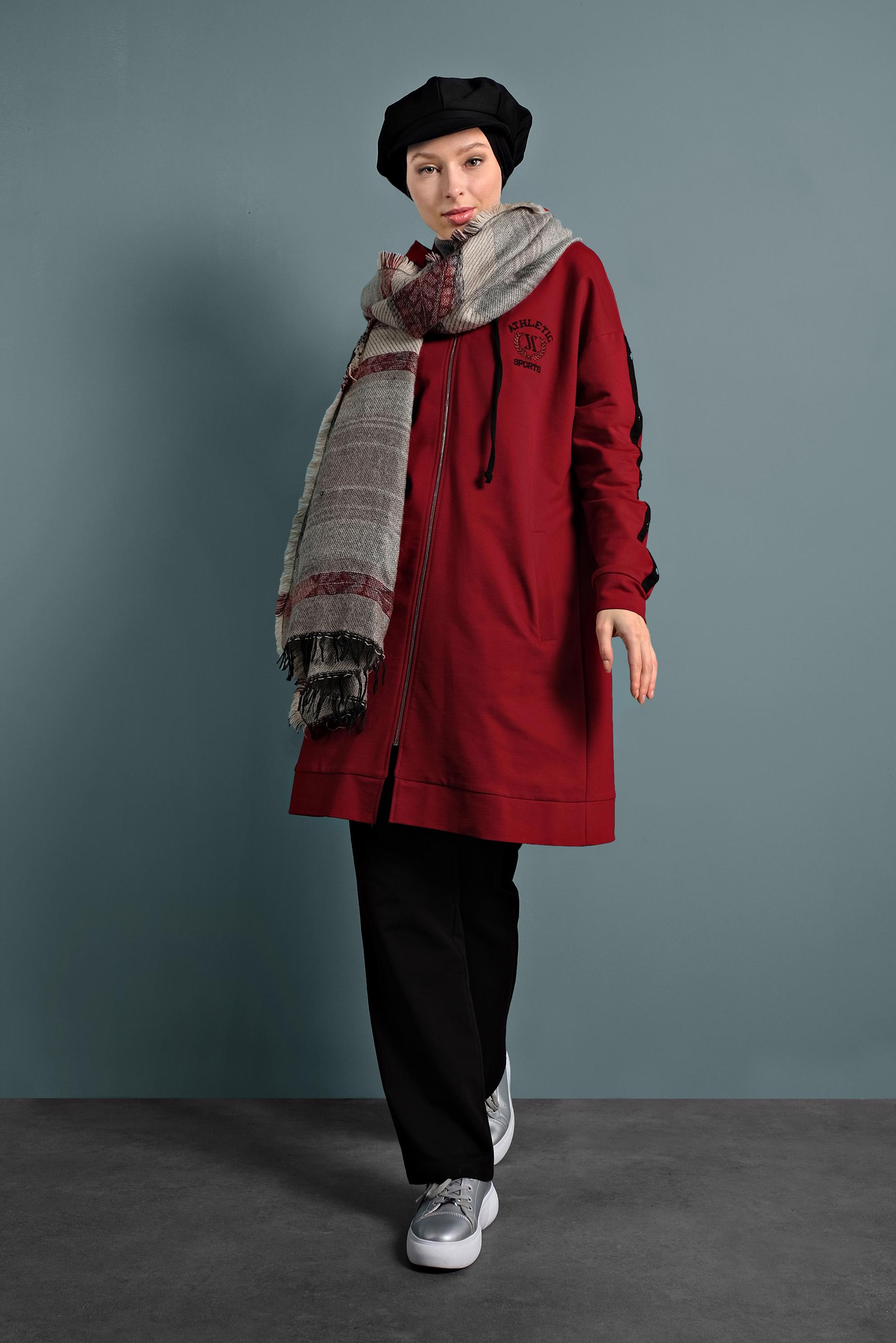 Vêtements hijab ROUGE SURVÊTEMENT EN COTON À ZIPPÉ 40343