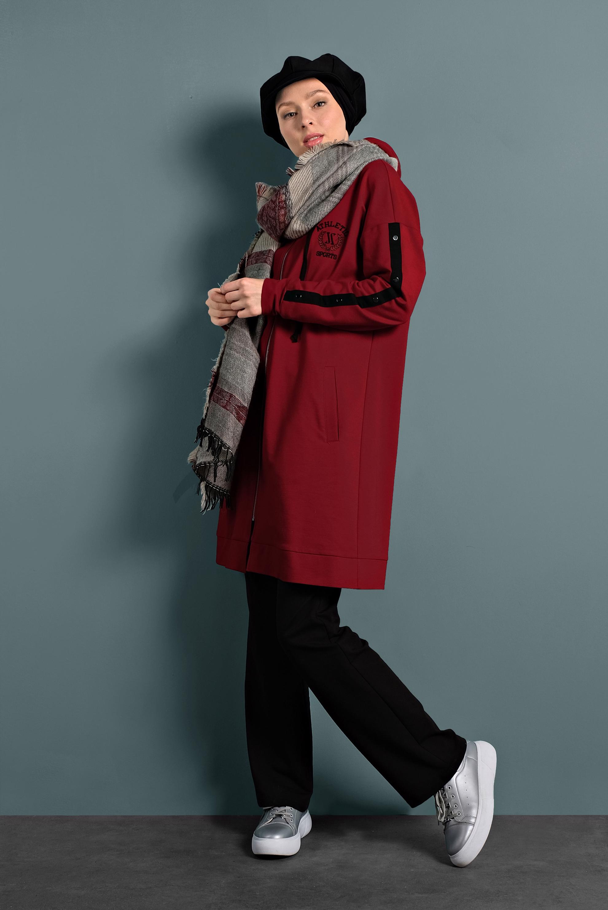 Vêtements hijab ROUGE SURVÊTEMENT EN COTON À ZIPPÉ 40343