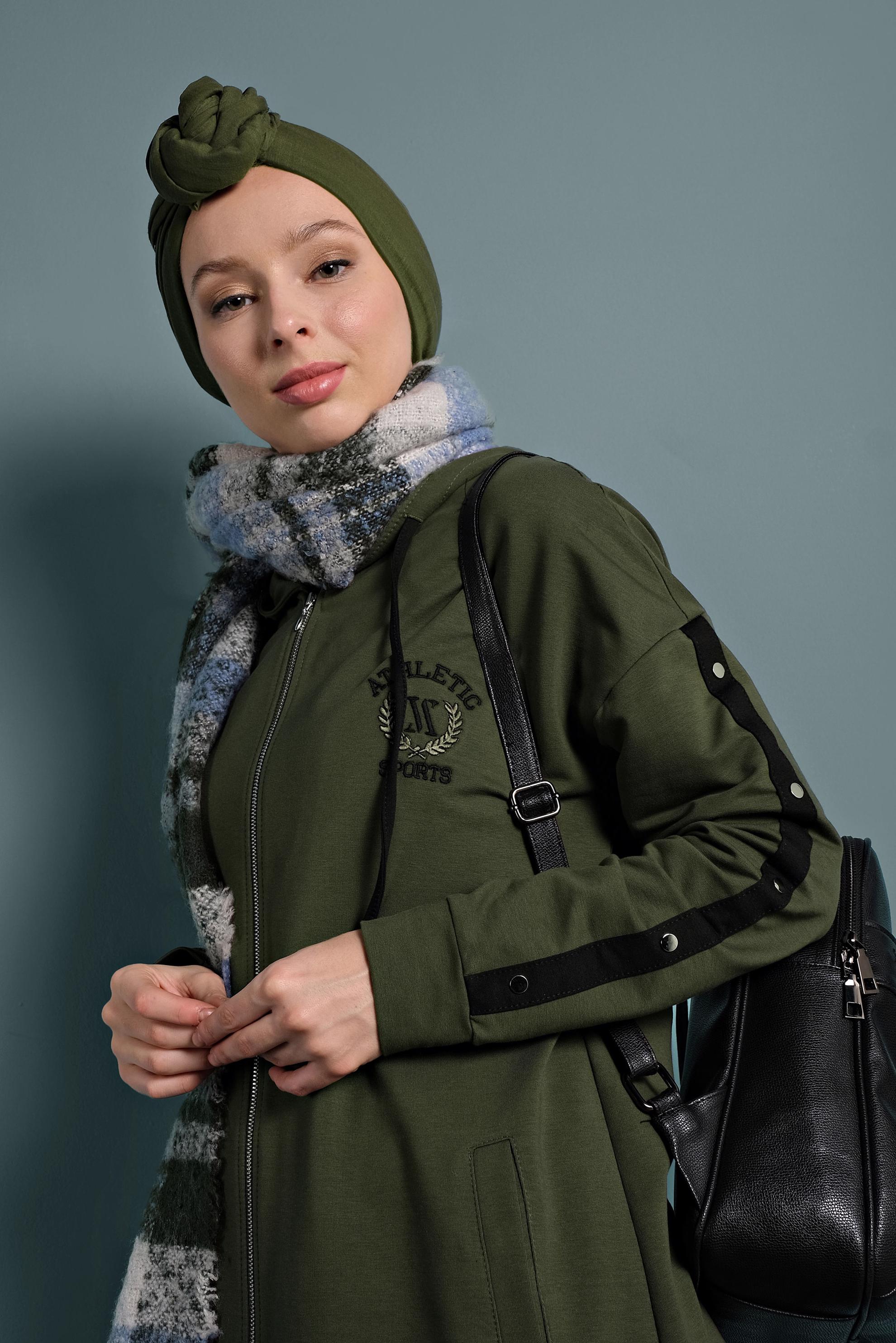 Vêtements hijab KAKI SURVÊTEMENT EN COTON À ZIPPÉ 40343