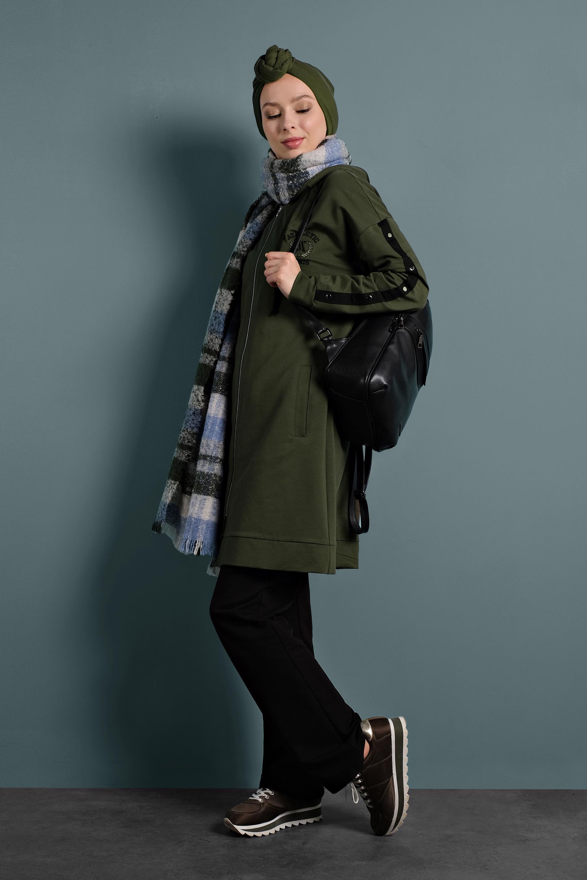 Vêtements hijab KAKI SURVÊTEMENT EN COTON À ZIPPÉ 40343