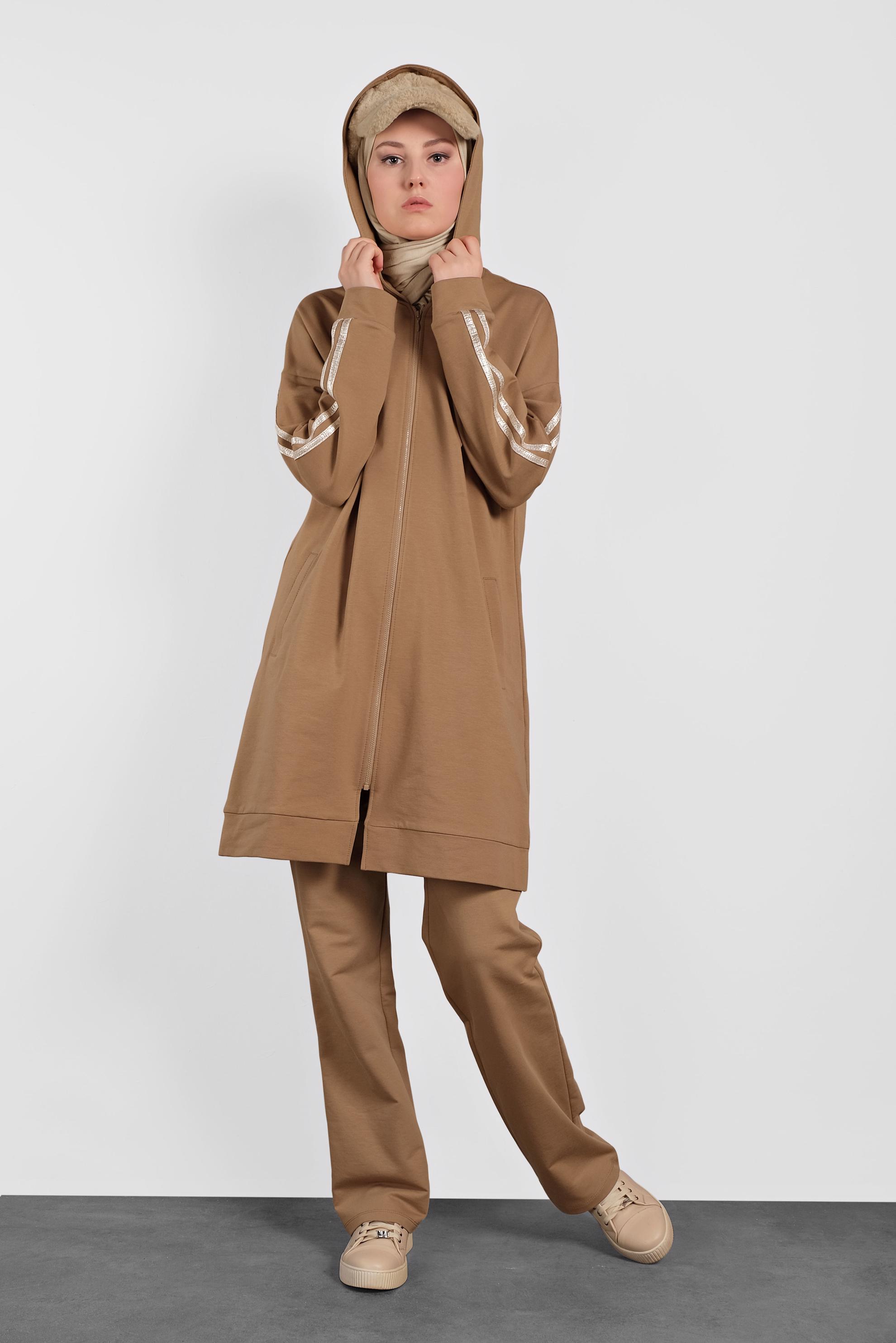 Tesettür giyim TABA ŞERİTLİ EŞOFMAN TAKIMI 40344