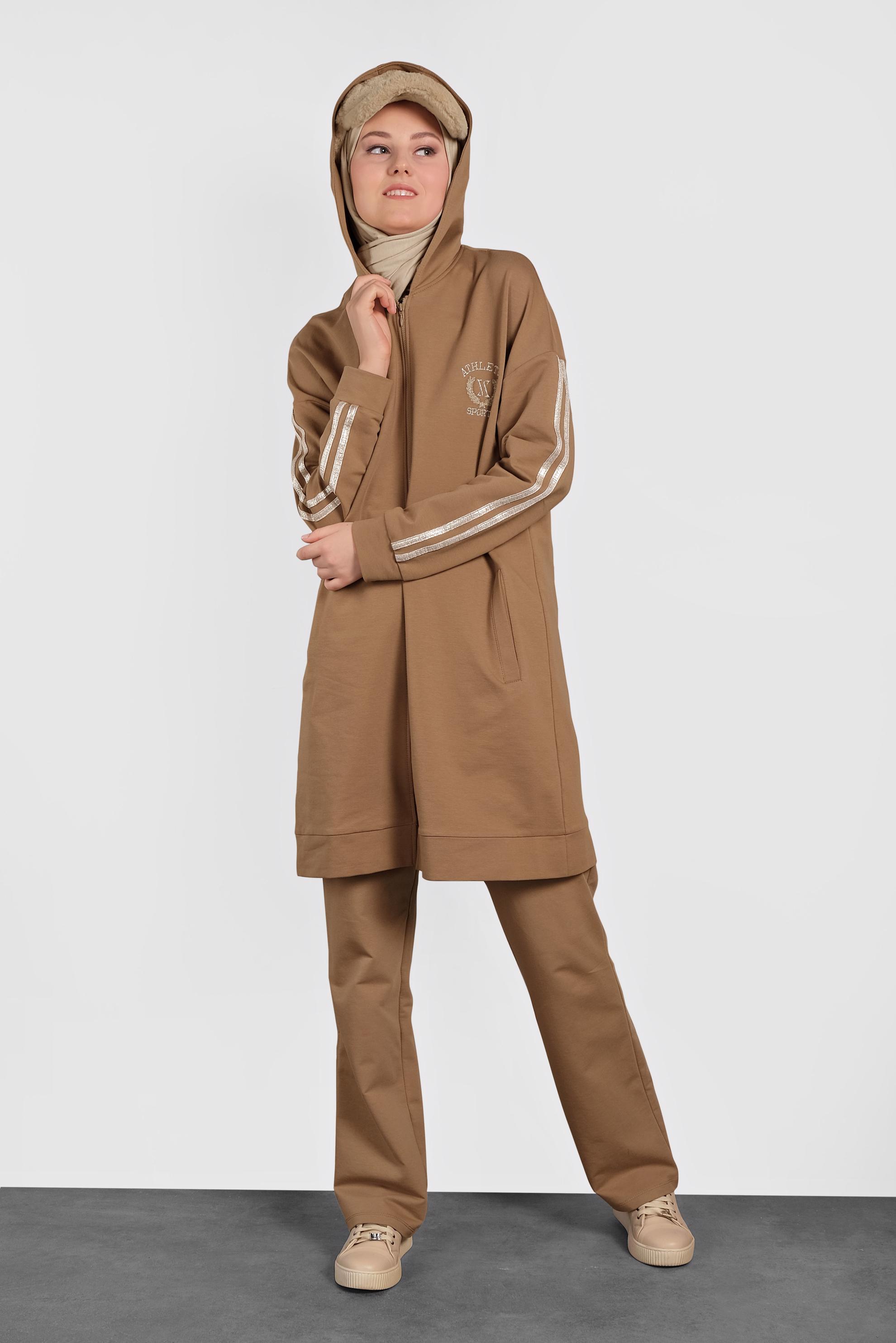 Tesettür giyim TABA ŞERİTLİ EŞOFMAN TAKIMI 40344