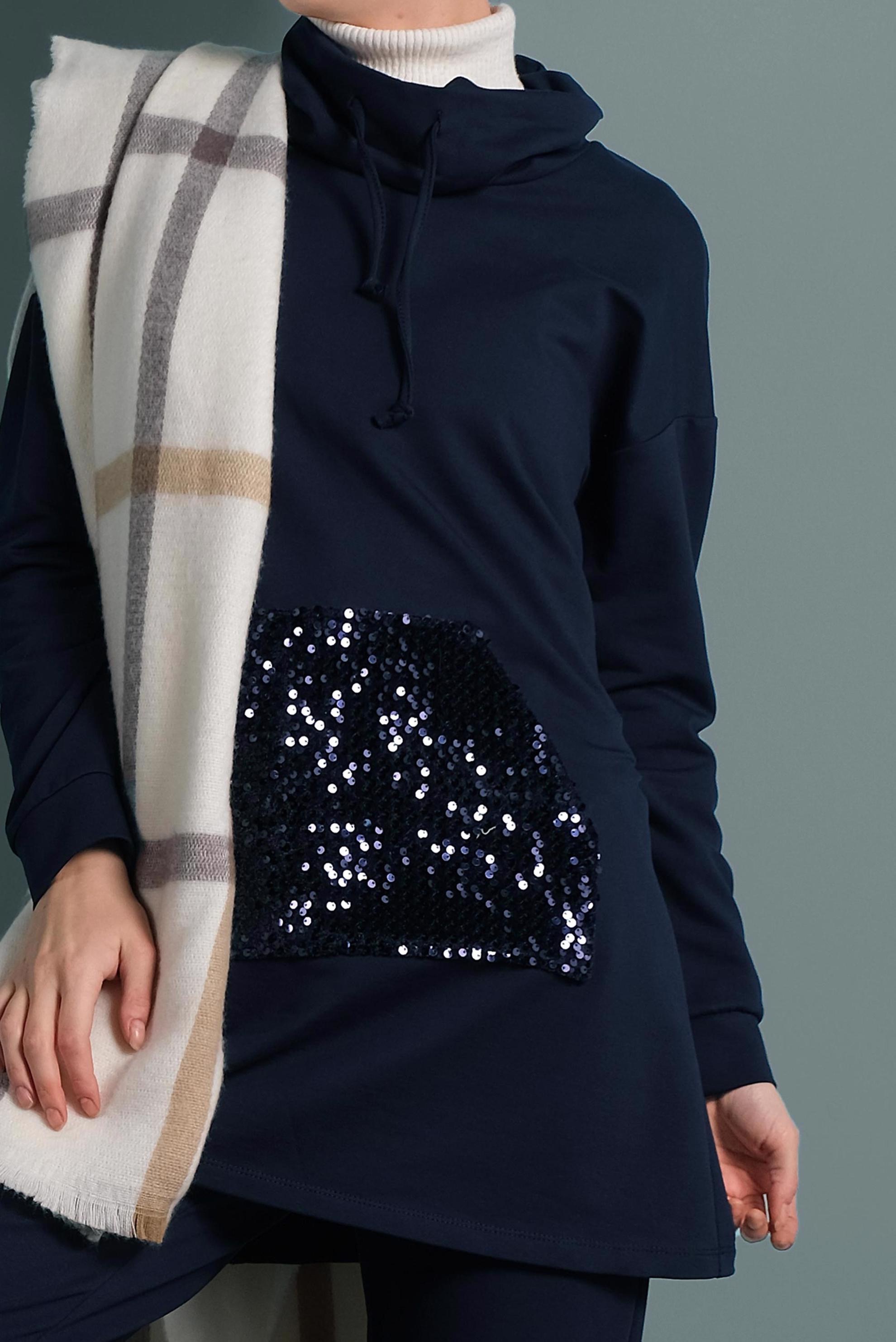 Tesettür giyim LACİVERT PUL PAYET İŞLEMELİ EŞOFMAN TAKIMI 40346