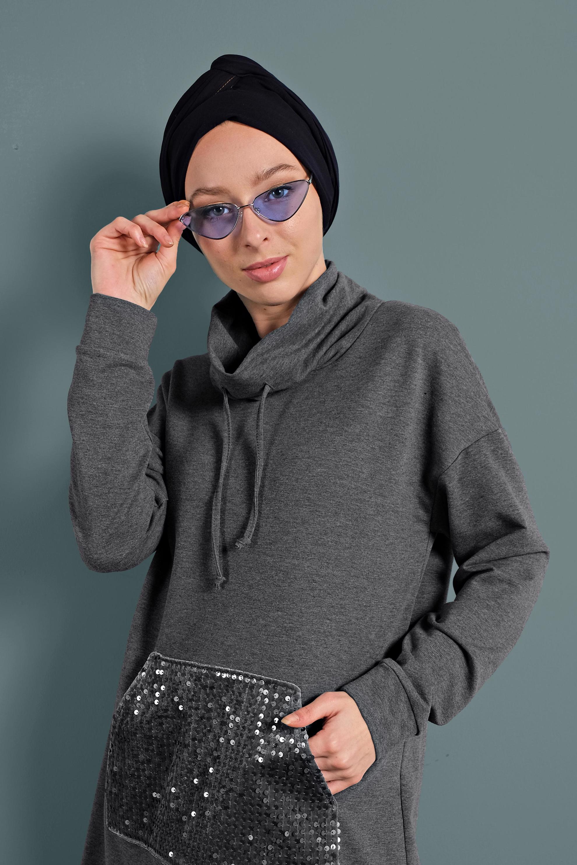 Vêtements hijab GRIS SURVÊTEMENT À SEQUINS 40346
