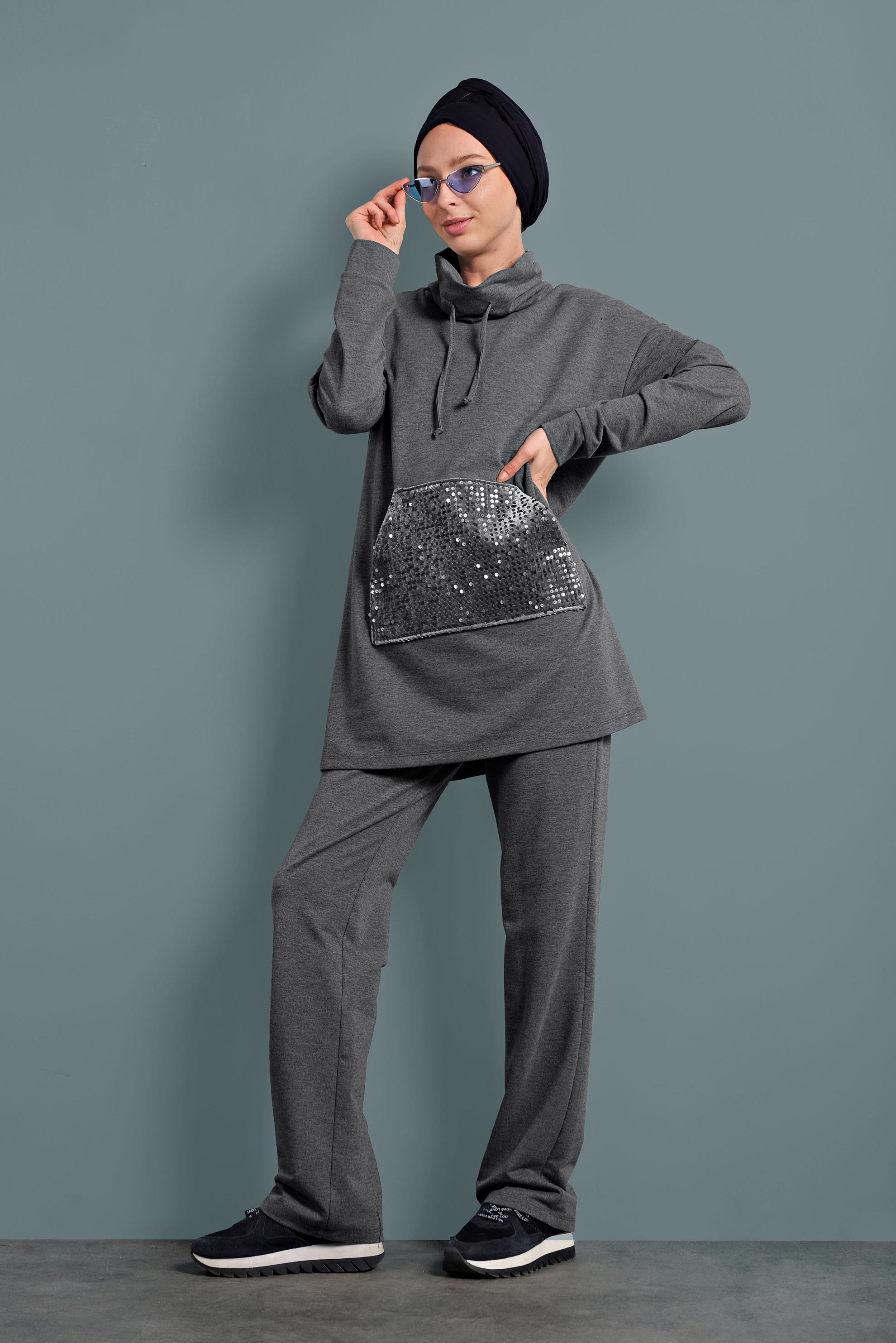 Vêtements hijab GRIS SURVÊTEMENT À SEQUINS 40346