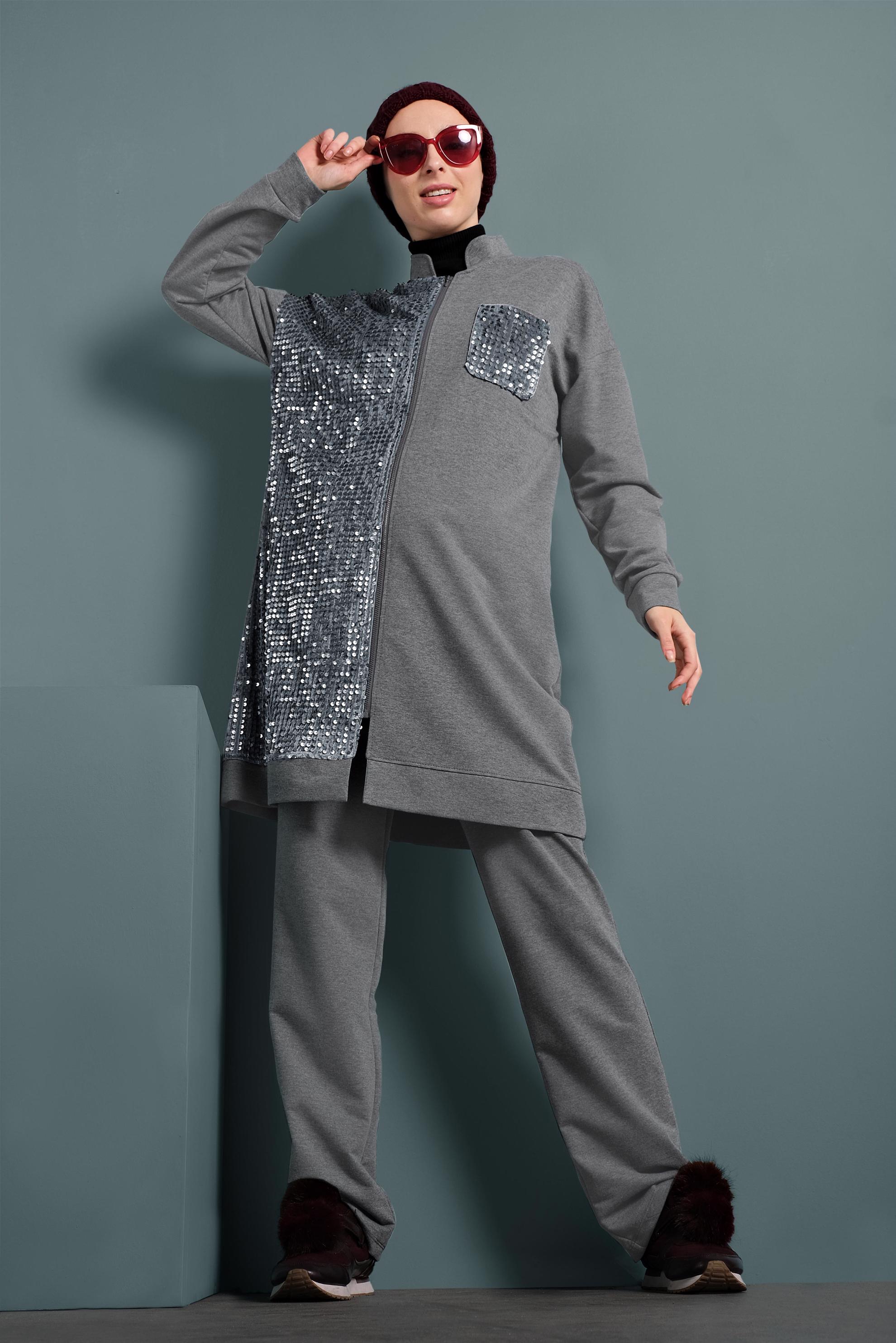 Hijab clothing GREY SEQUINED TRACKSUIT 40348 