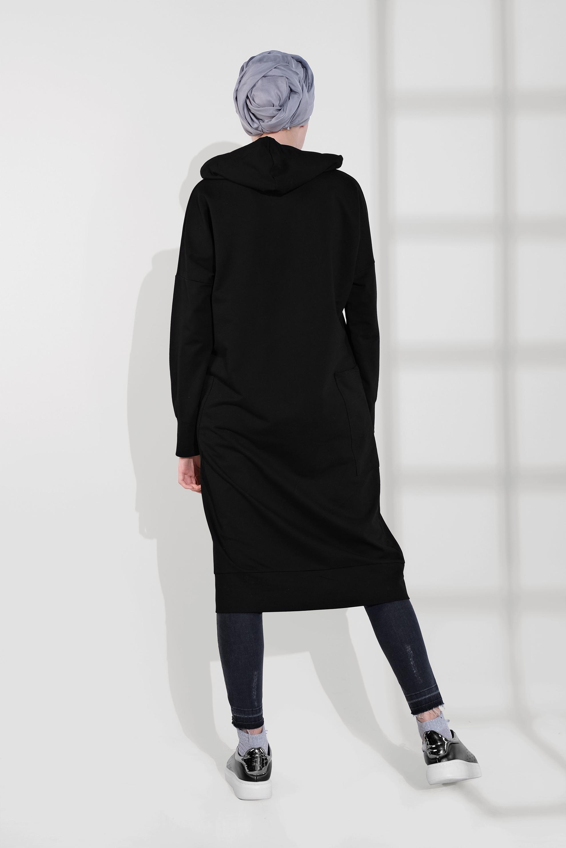 Tesettür giyim SİYAH PAMUKLU UZUN TUNİK 40418