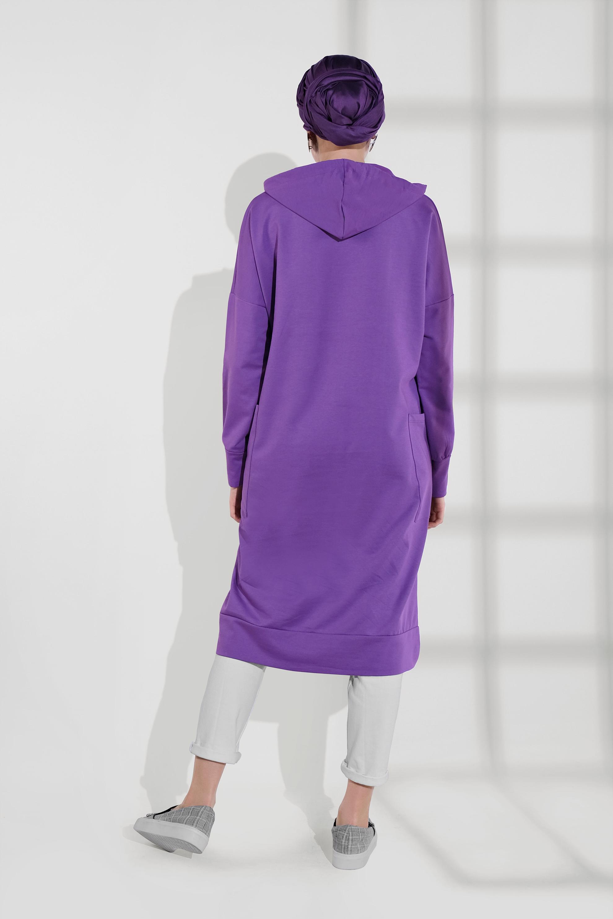 Tesettür giyim MOR PAMUKLU UZUN TUNİK 40418