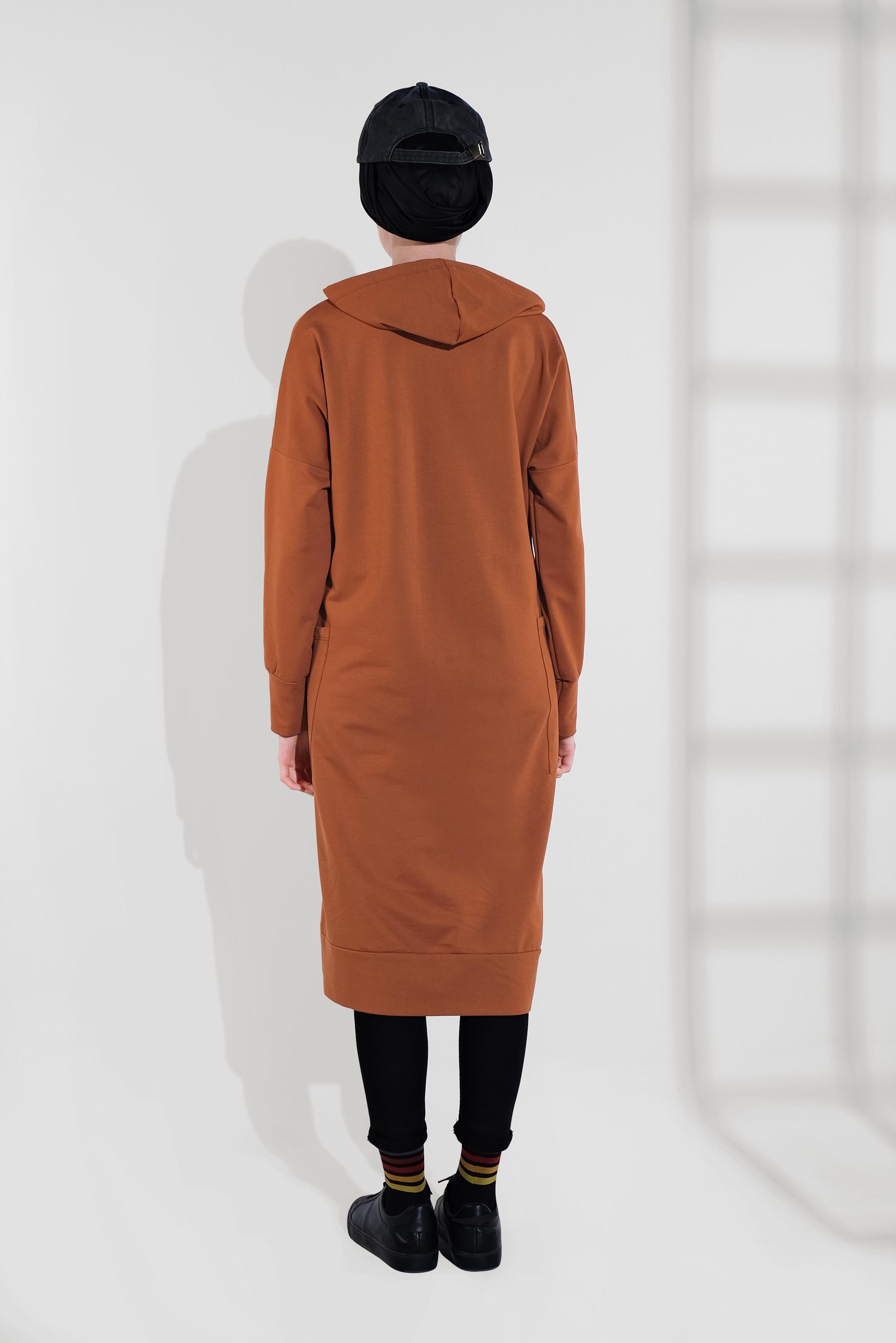 Tesettür giyim TABA PAMUKLU UZUN TUNİK 40418