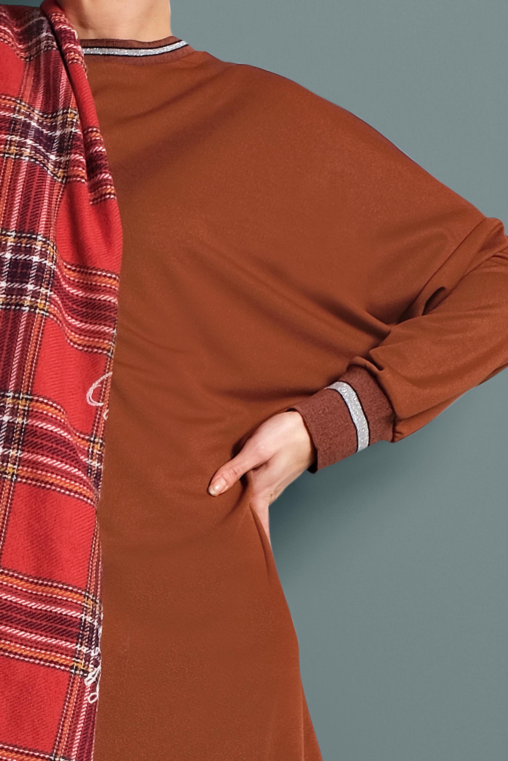 Tesettür giyim TABA SİM DETAYLI YUVARLAK YAKA TUNİK 40419