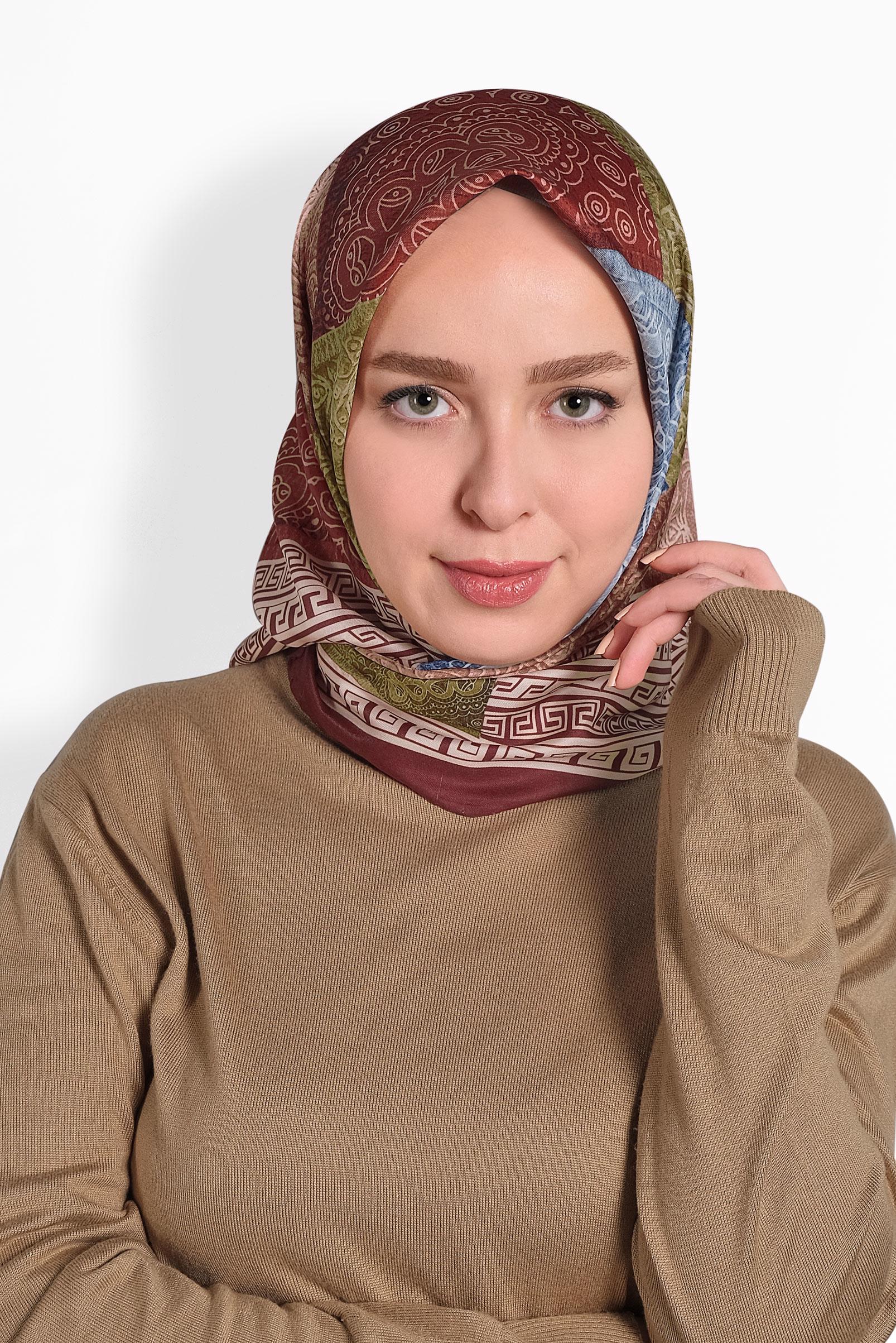 Tesettür giyim BORDO ALVİNA DİJİTAL EŞARP 8003 