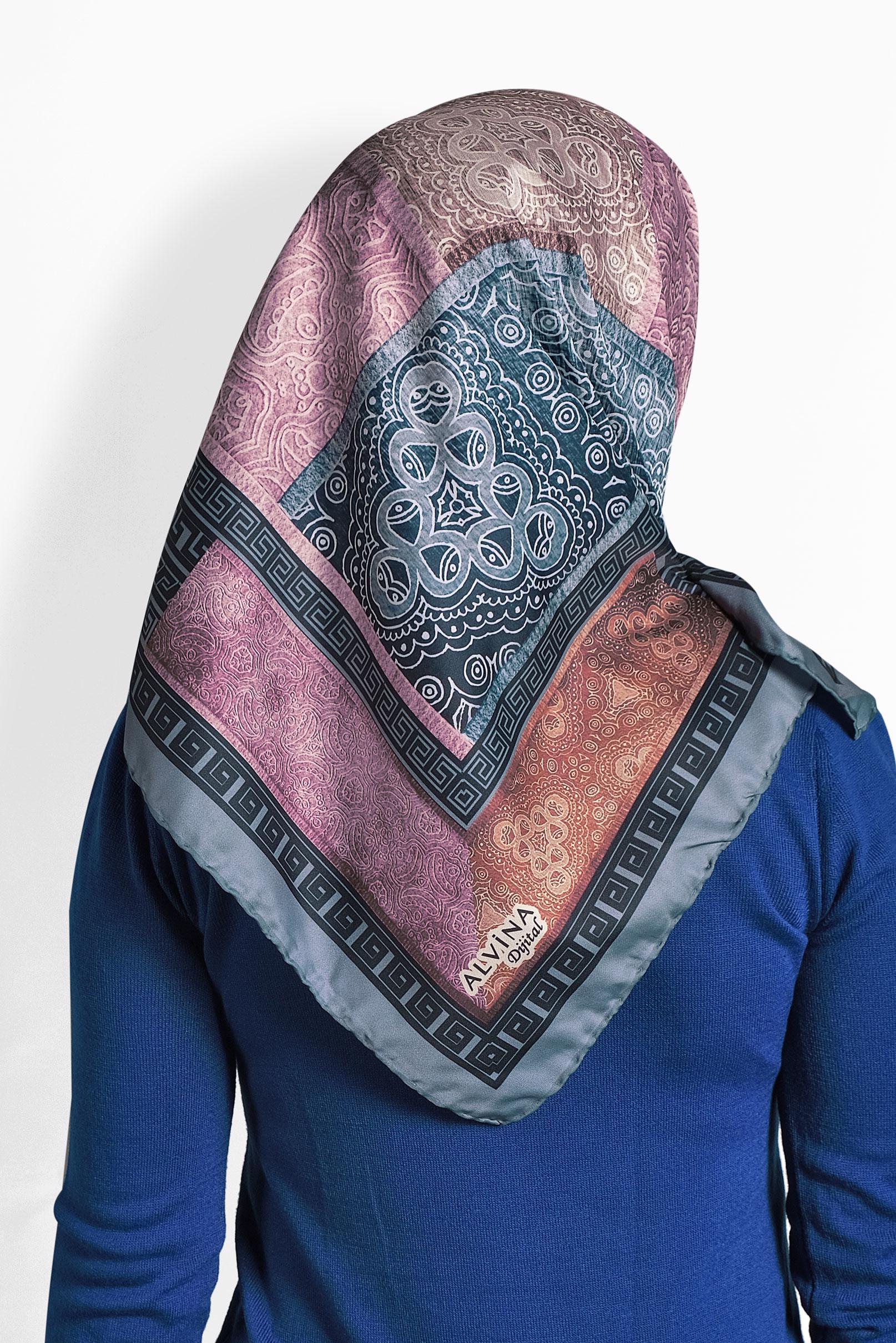 Tesettür giyim LACİVERT ALVİNA DİJİTAL EŞARP 8003 