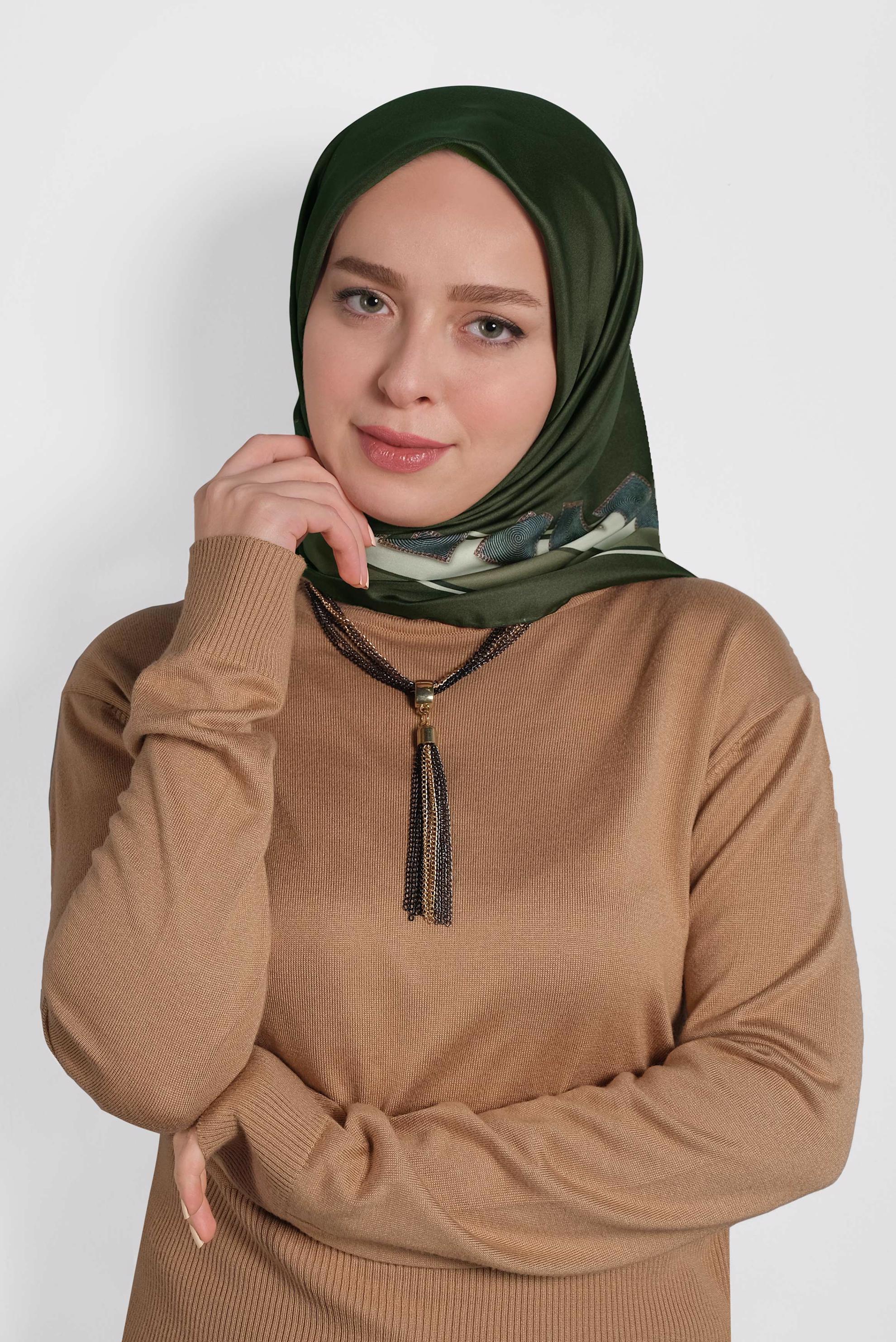 Tesettür giyim HAKİ ALVİNA DİJİTAL EŞARP 8004 