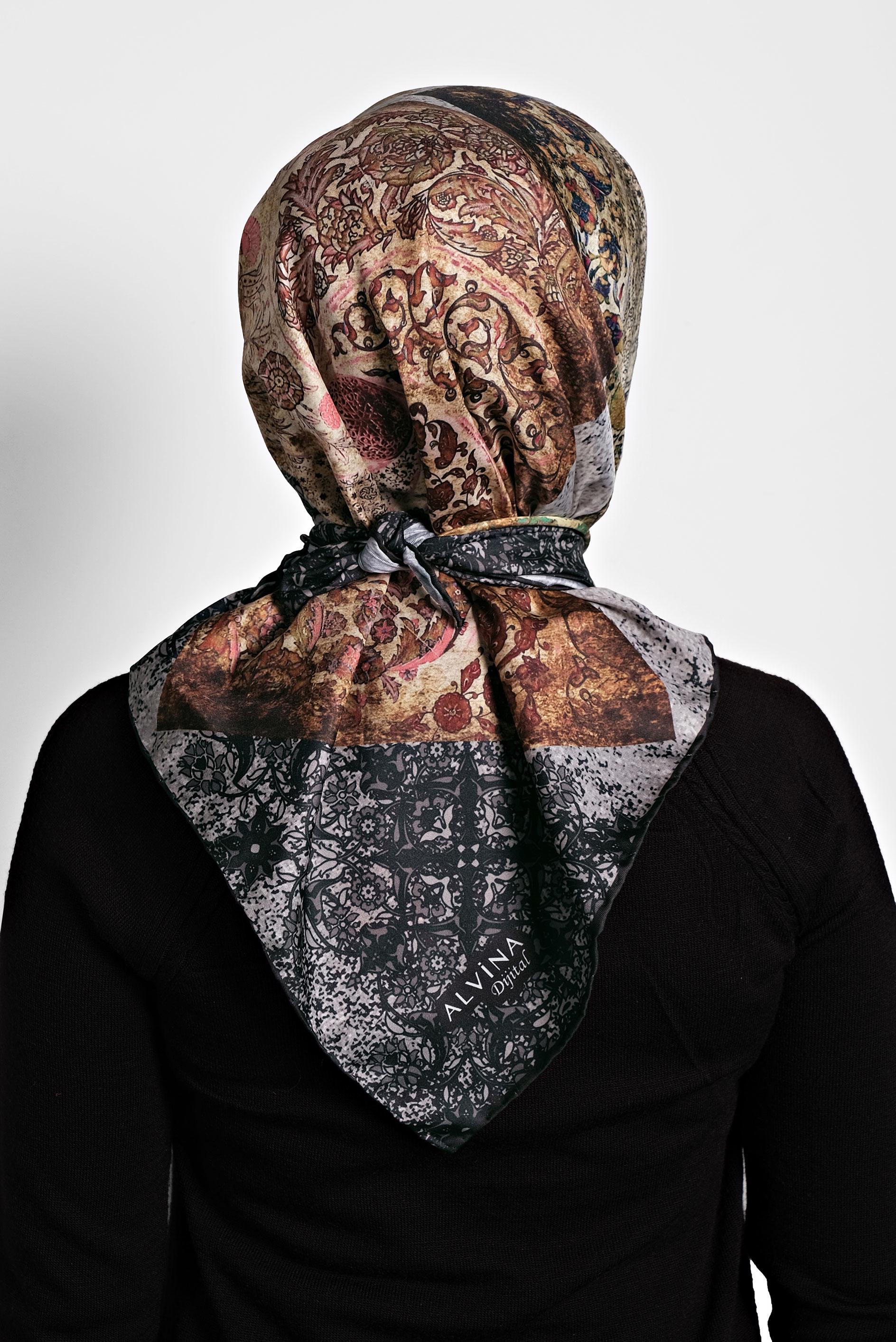 Tesettür giyim SİYAH ALVİNA DİJİTAL EŞARP 8005 