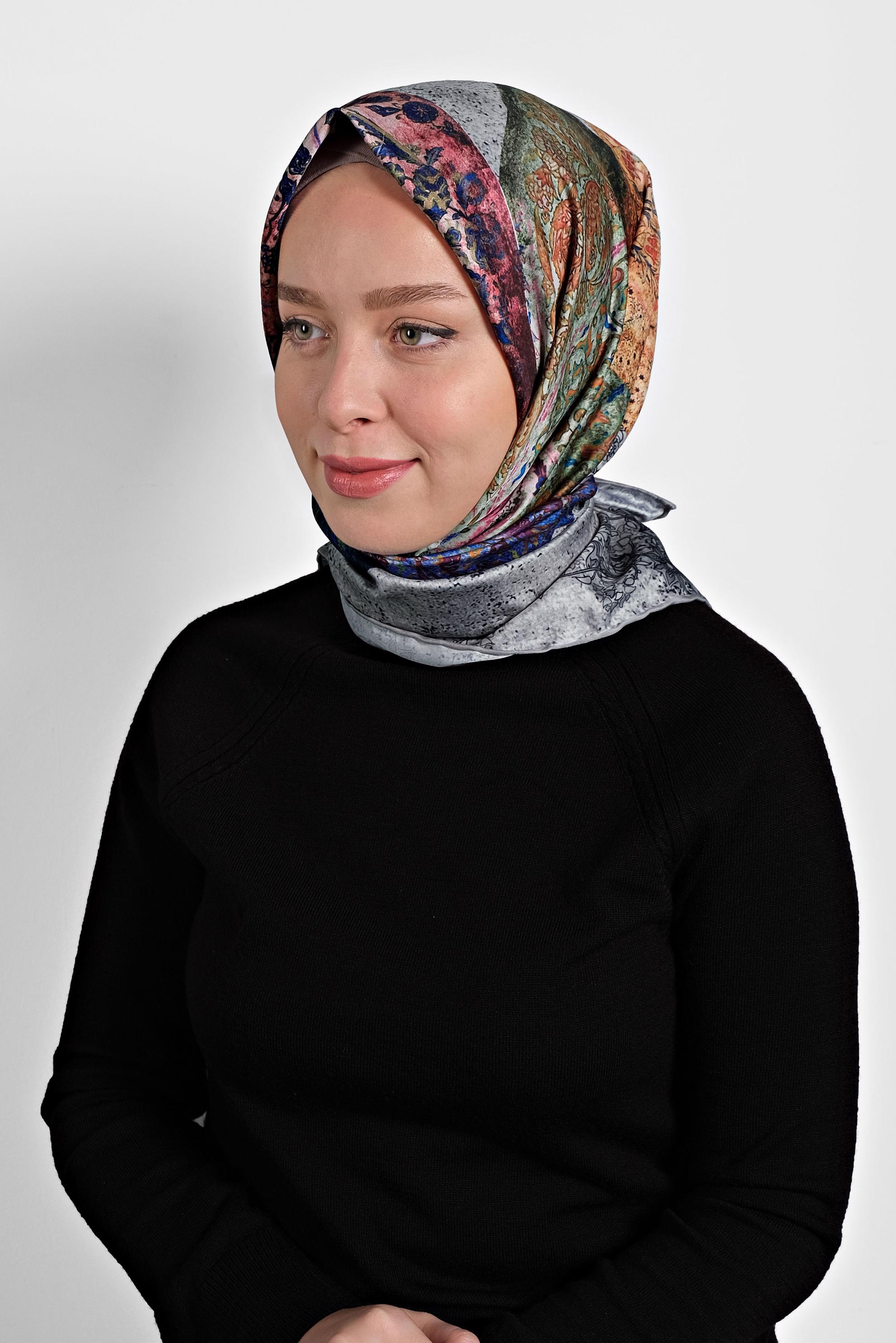 Tesettür giyim GRİ ALVİNA DİJİTAL EŞARP 8005 