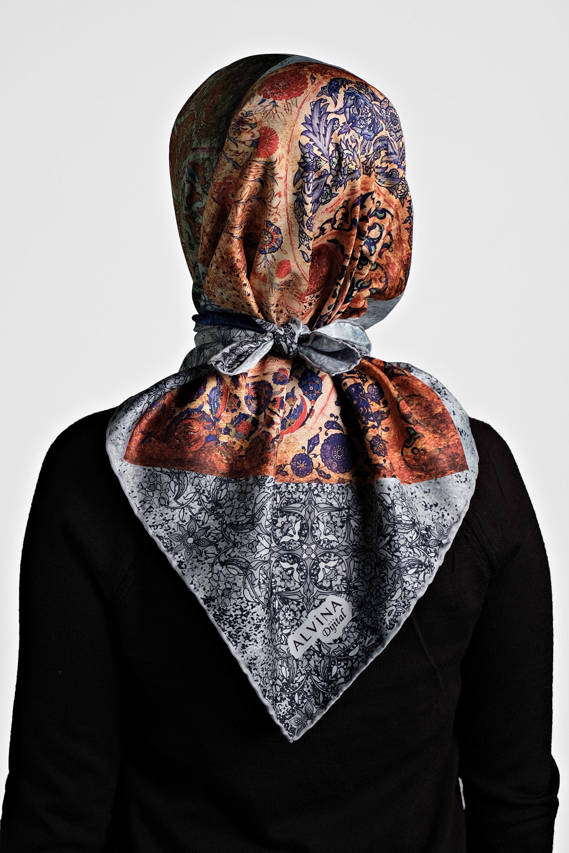 Tesettür giyim GRİ ALVİNA DİJİTAL EŞARP 8005 