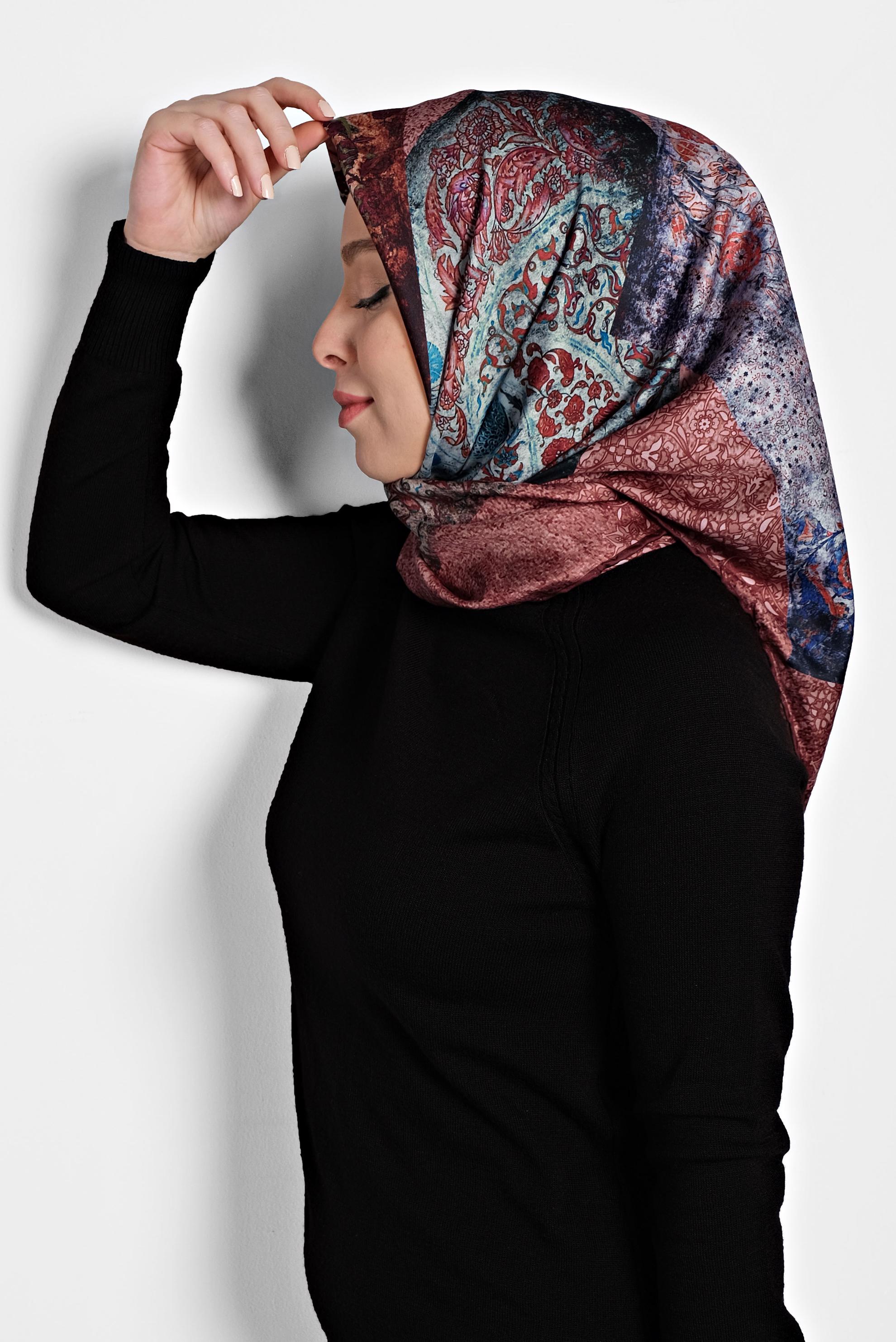 Tesettür giyim BORDO ALVİNA DİJİTAL EŞARP 8005 