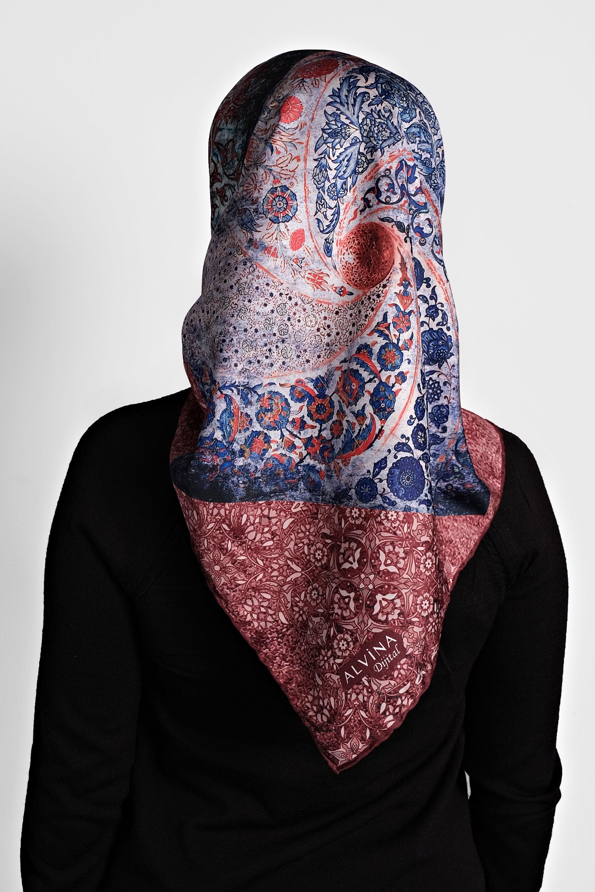 Tesettür giyim BORDO ALVİNA DİJİTAL EŞARP 8005 