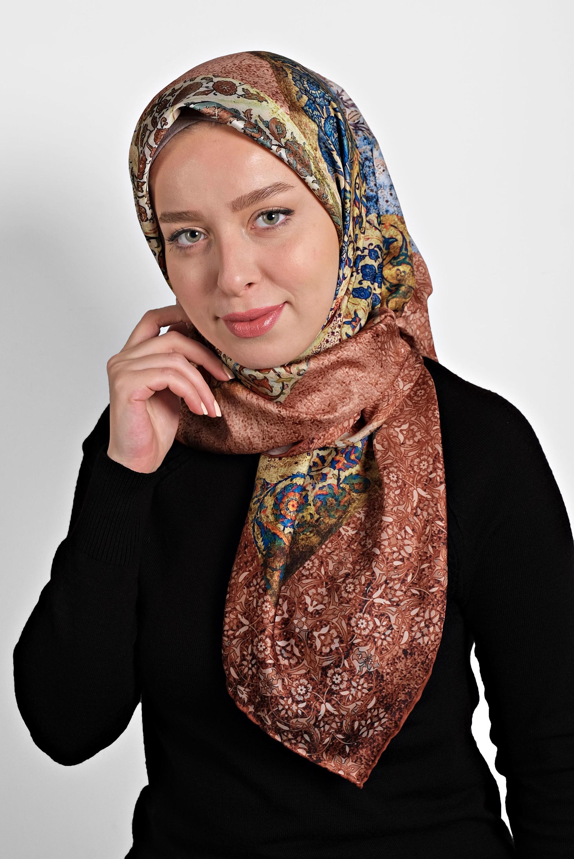 Tesettür giyim TURUNCU ALVİNA DİJİTAL EŞARP 8005 