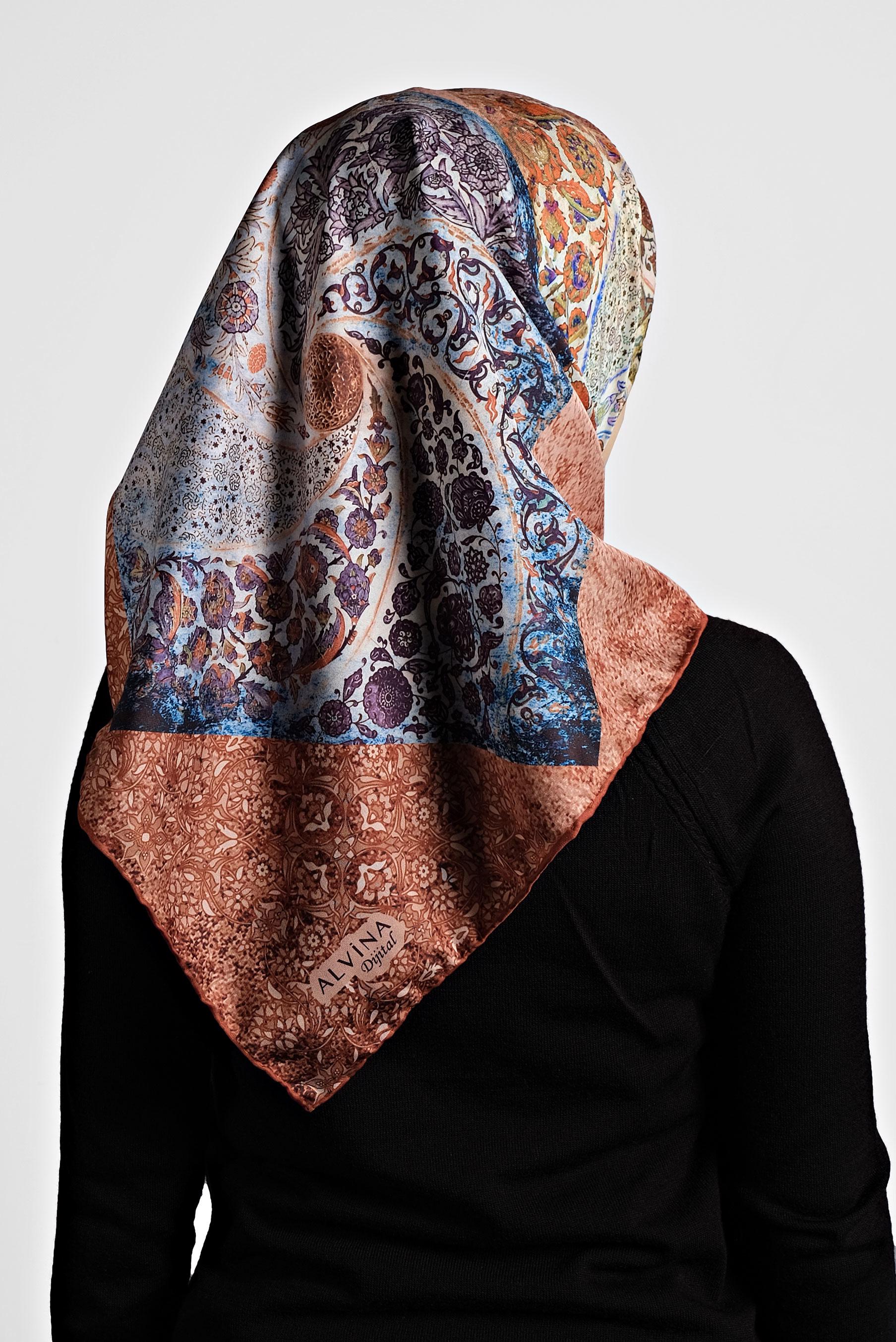 Tesettür giyim TURUNCU ALVİNA DİJİTAL EŞARP 8005 