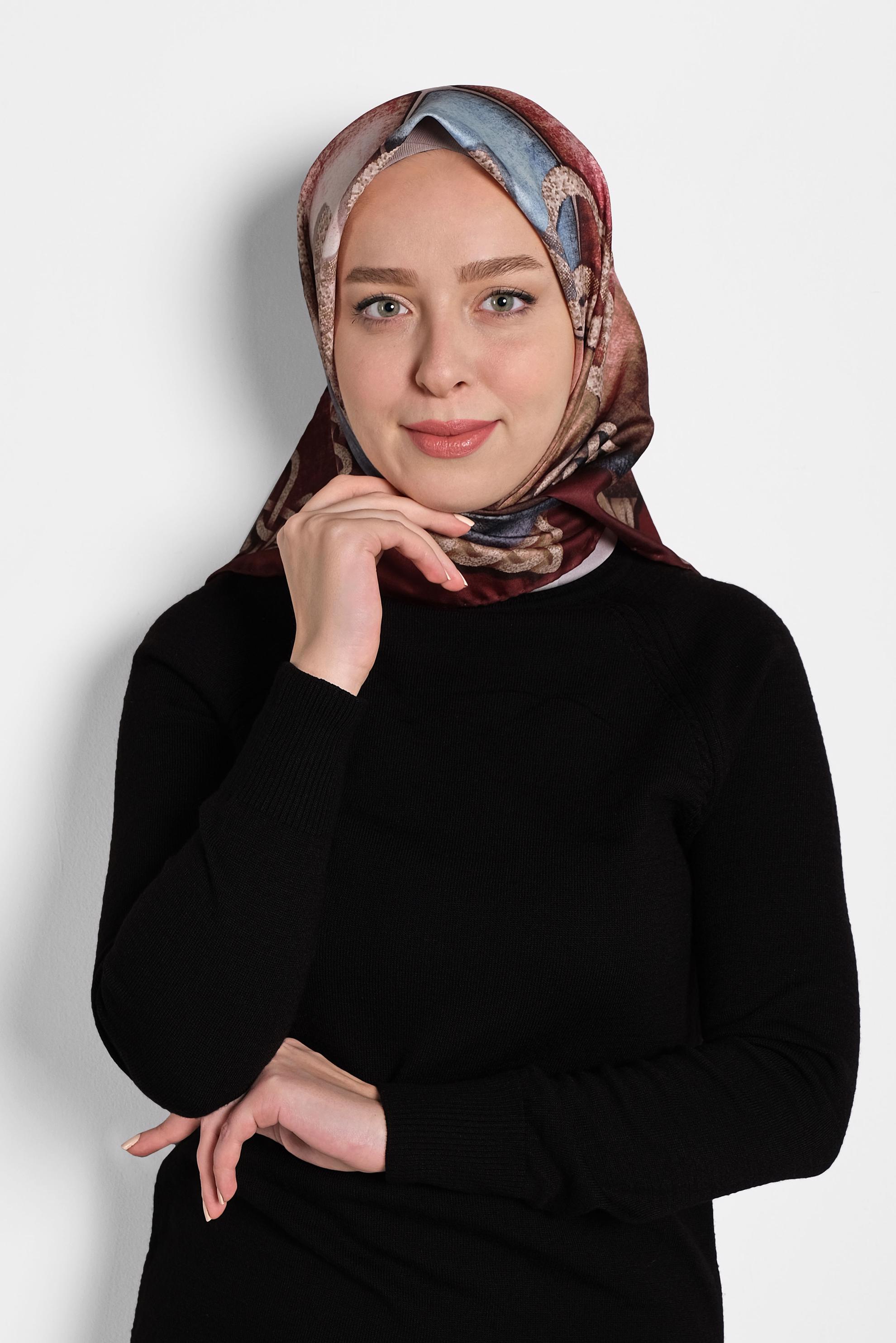 Tesettür giyim BORDO ALVİNA DİJİTAL EŞARP 8007 