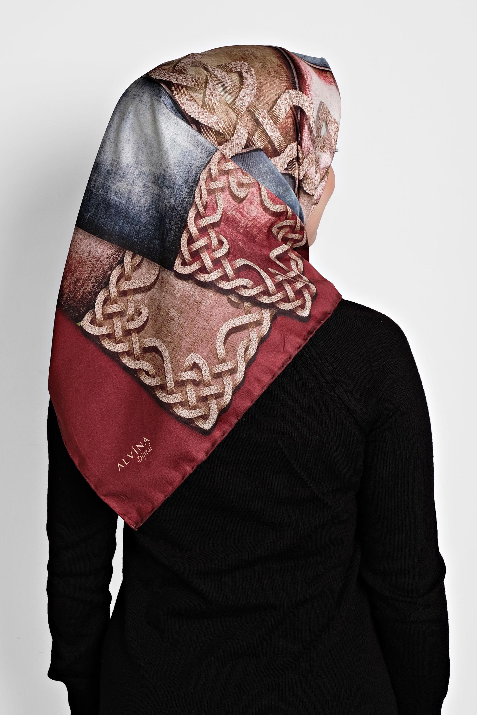 Tesettür giyim BORDO ALVİNA DİJİTAL EŞARP 8007 