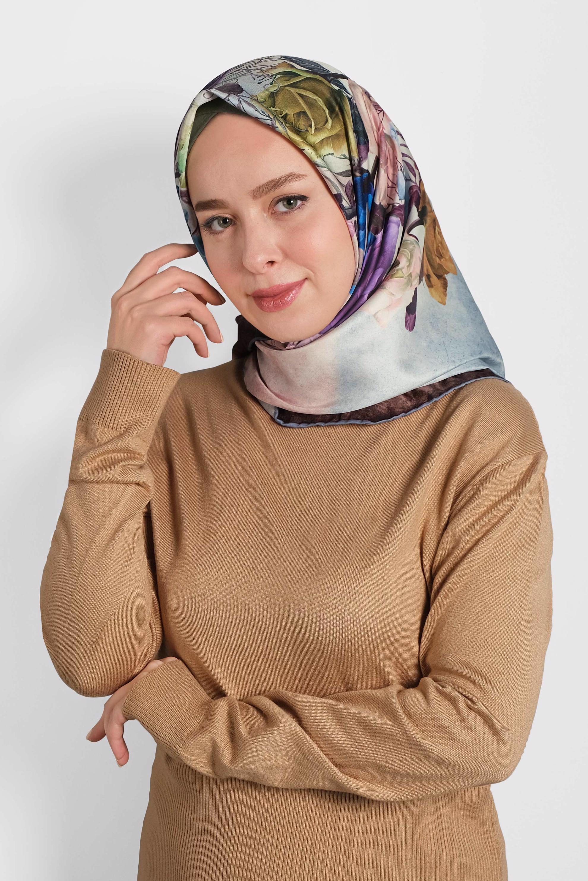 Tesettür giyim LACİVERT ALVİNA DİJİTAL EŞARP 8008 