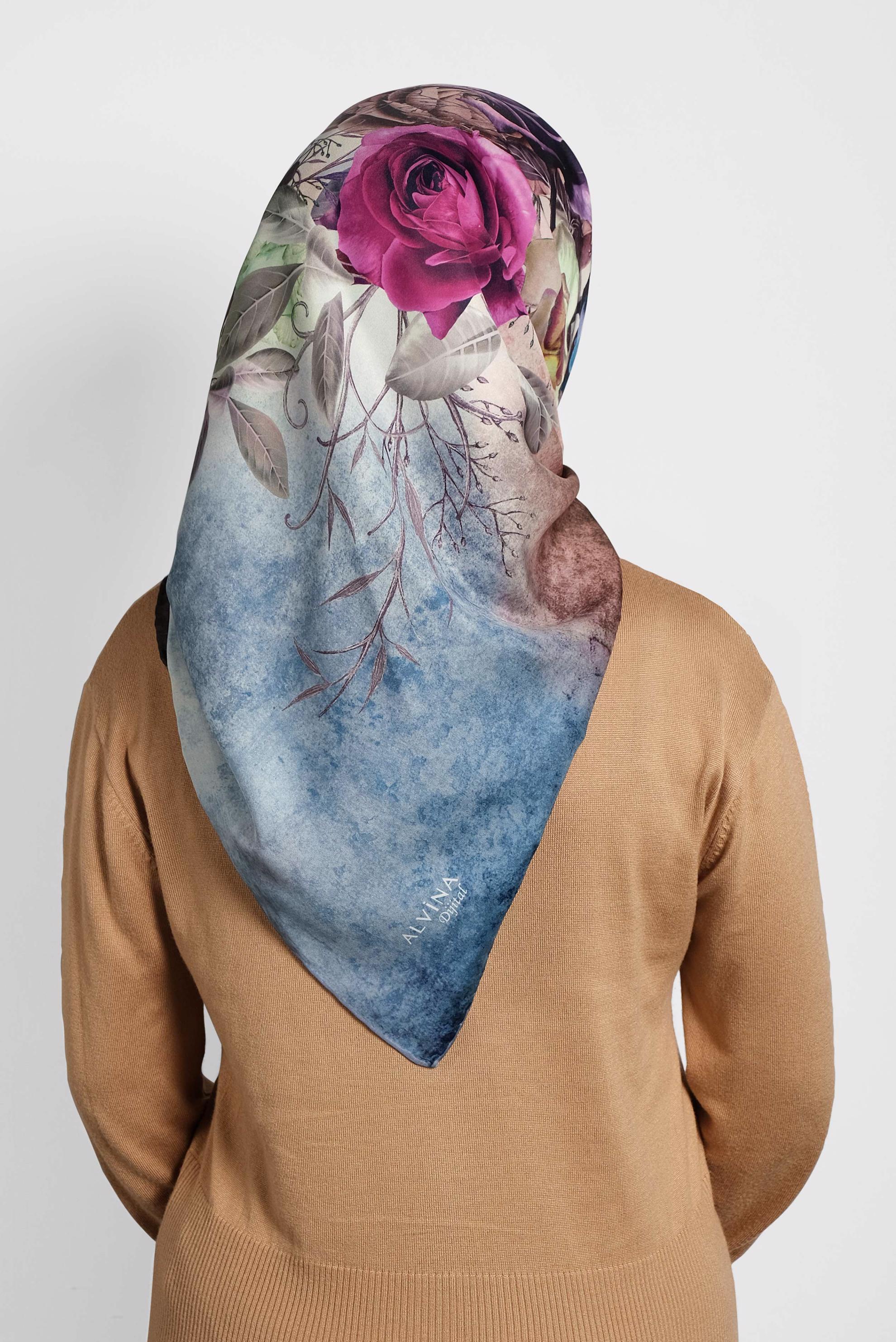 Tesettür giyim LACİVERT ALVİNA DİJİTAL EŞARP 8008 