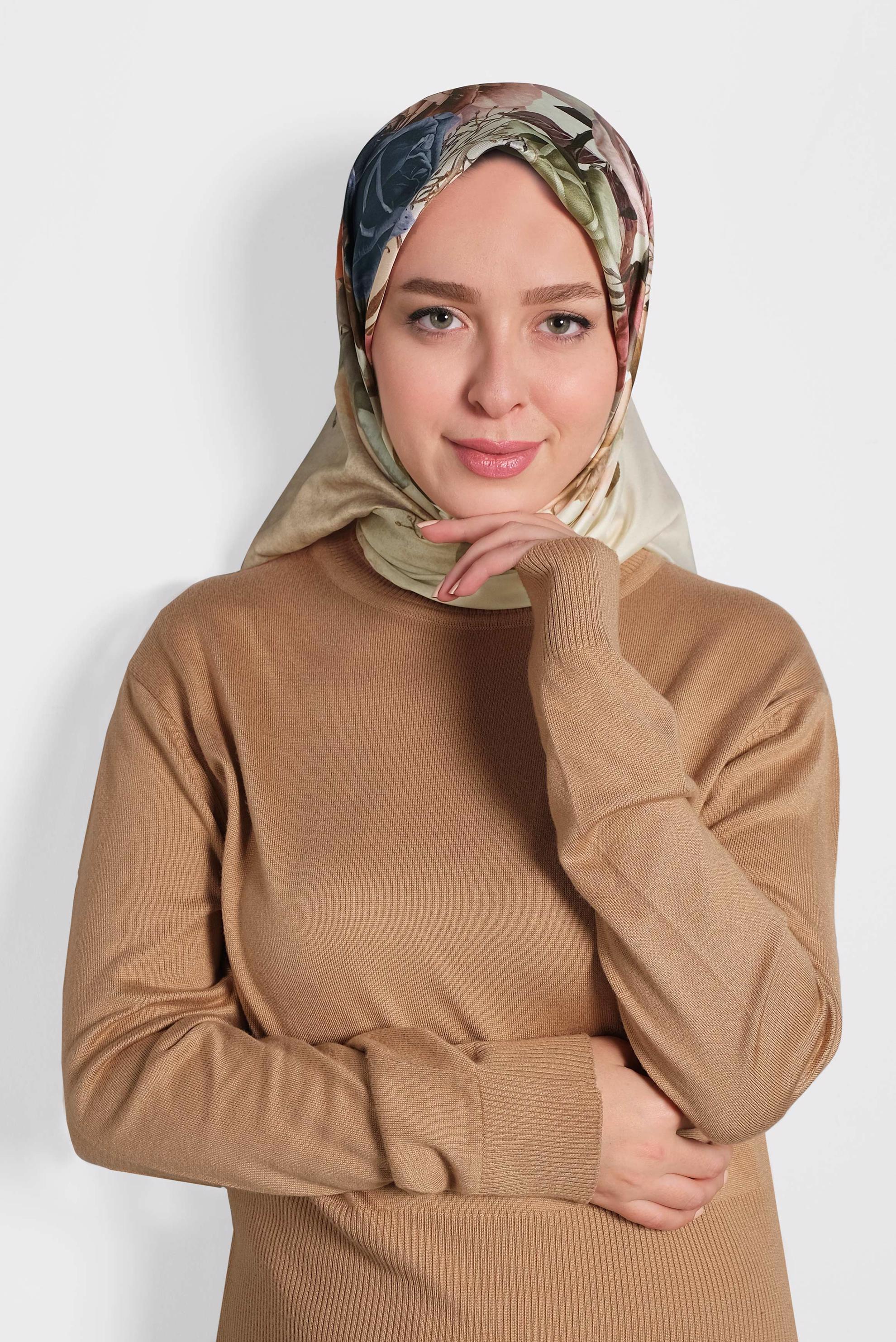 Tesettür giyim YEŞİL ALVİNA DİJİTAL EŞARP 8008 