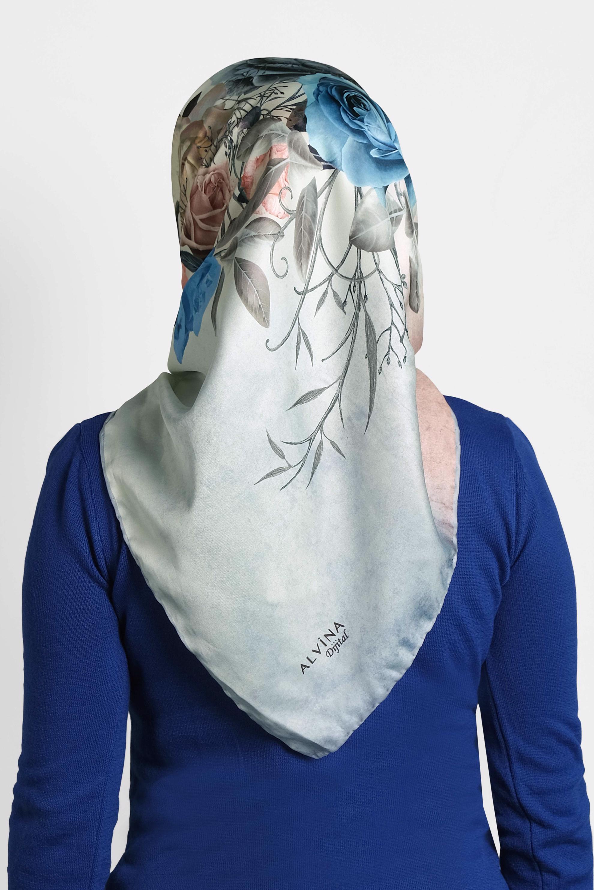 Tesettür giyim MAVİ ALVİNA DİJİTAL EŞARP 8008 