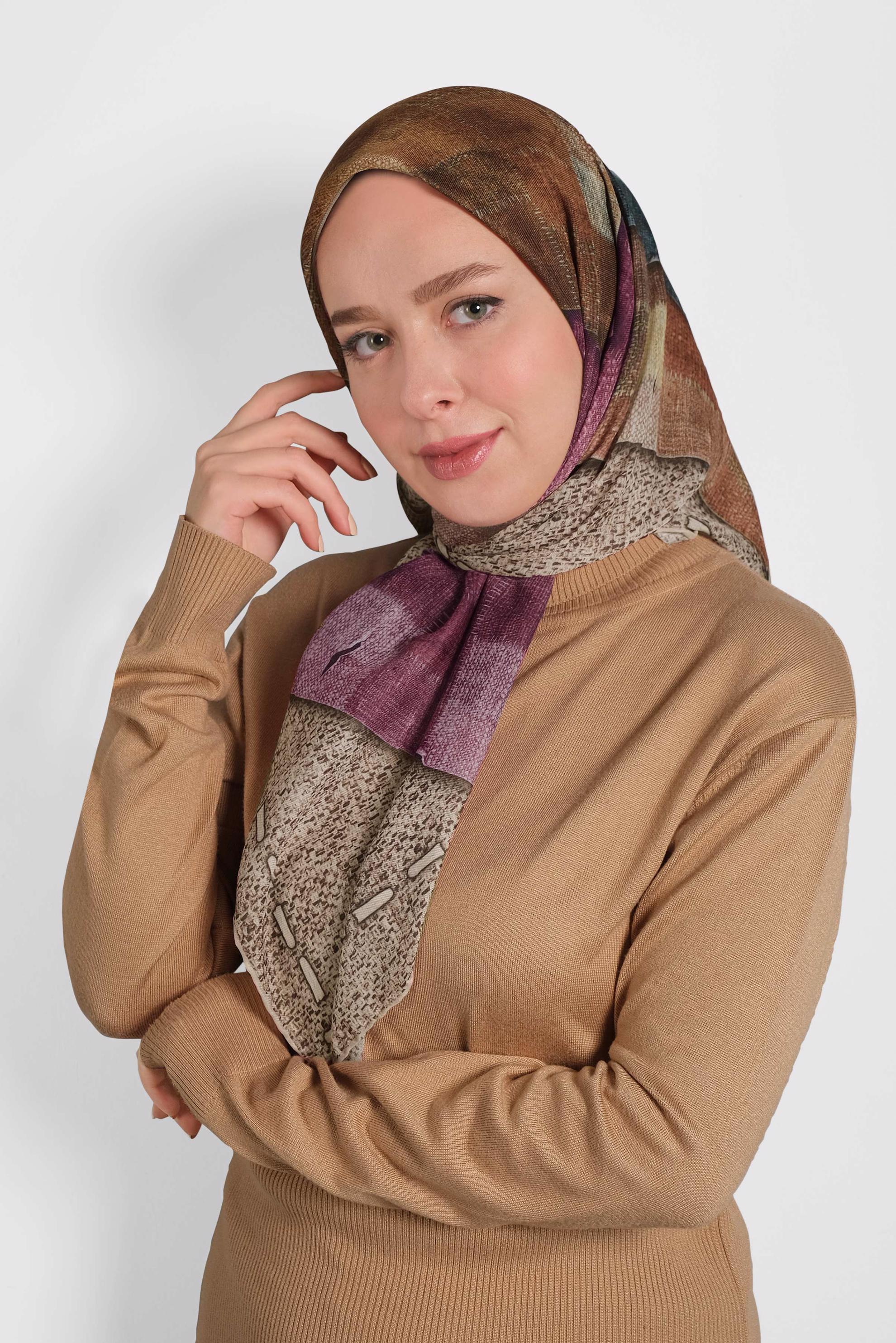 Tesettür giyim BEJ ALVİNA DİJİTAL EŞARP 8009 