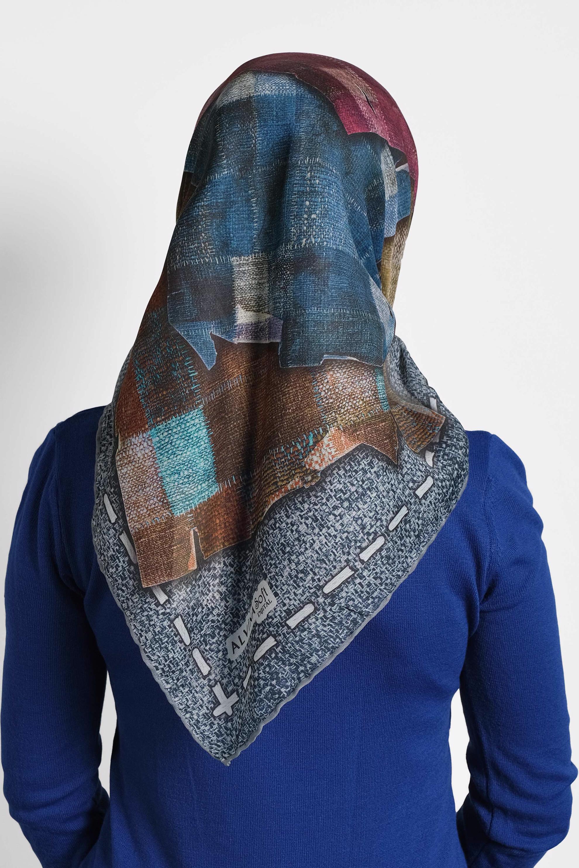 Tesettür giyim LACİVERT ALVİNA DİJİTAL EŞARP 8009 