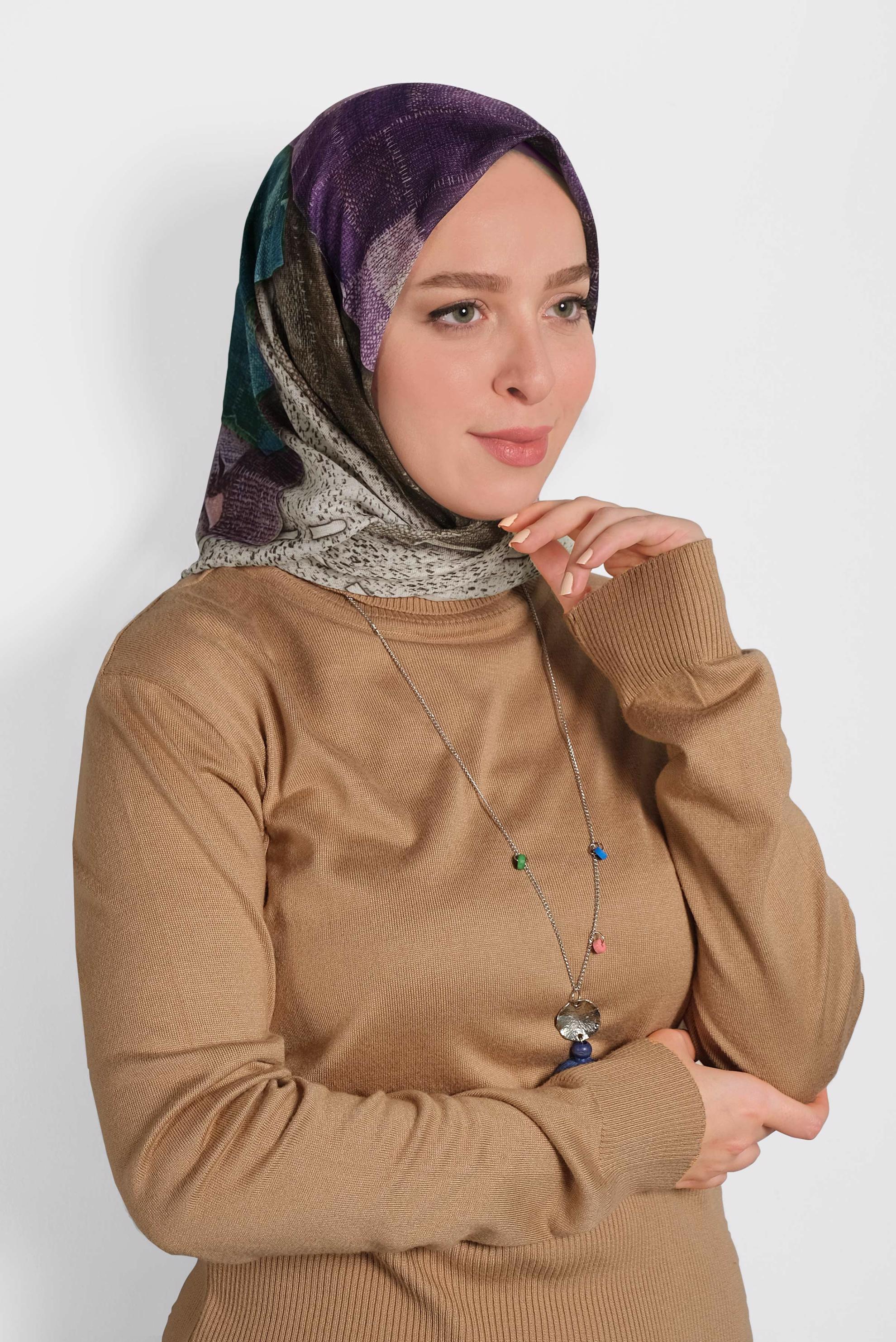 Tesettür giyim BEJ ALVİNA DİJİTAL EŞARP 8009 