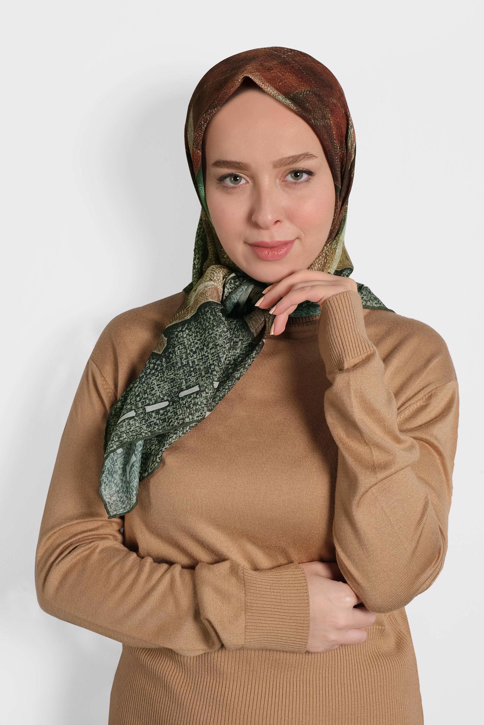 Tesettür giyim YEŞİL ALVİNA DİJİTAL EŞARP 8009 