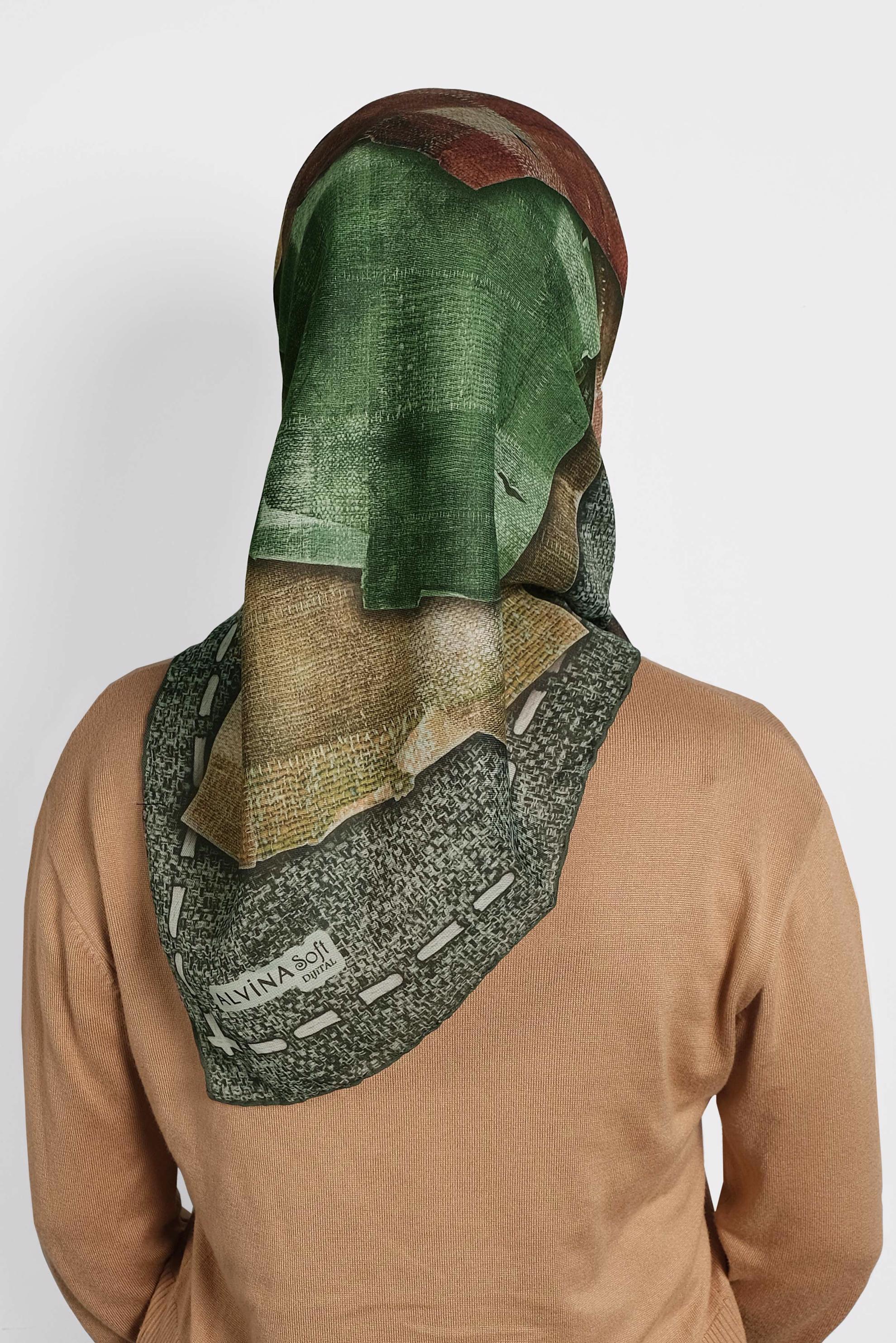 Tesettür giyim YEŞİL ALVİNA DİJİTAL EŞARP 8009 