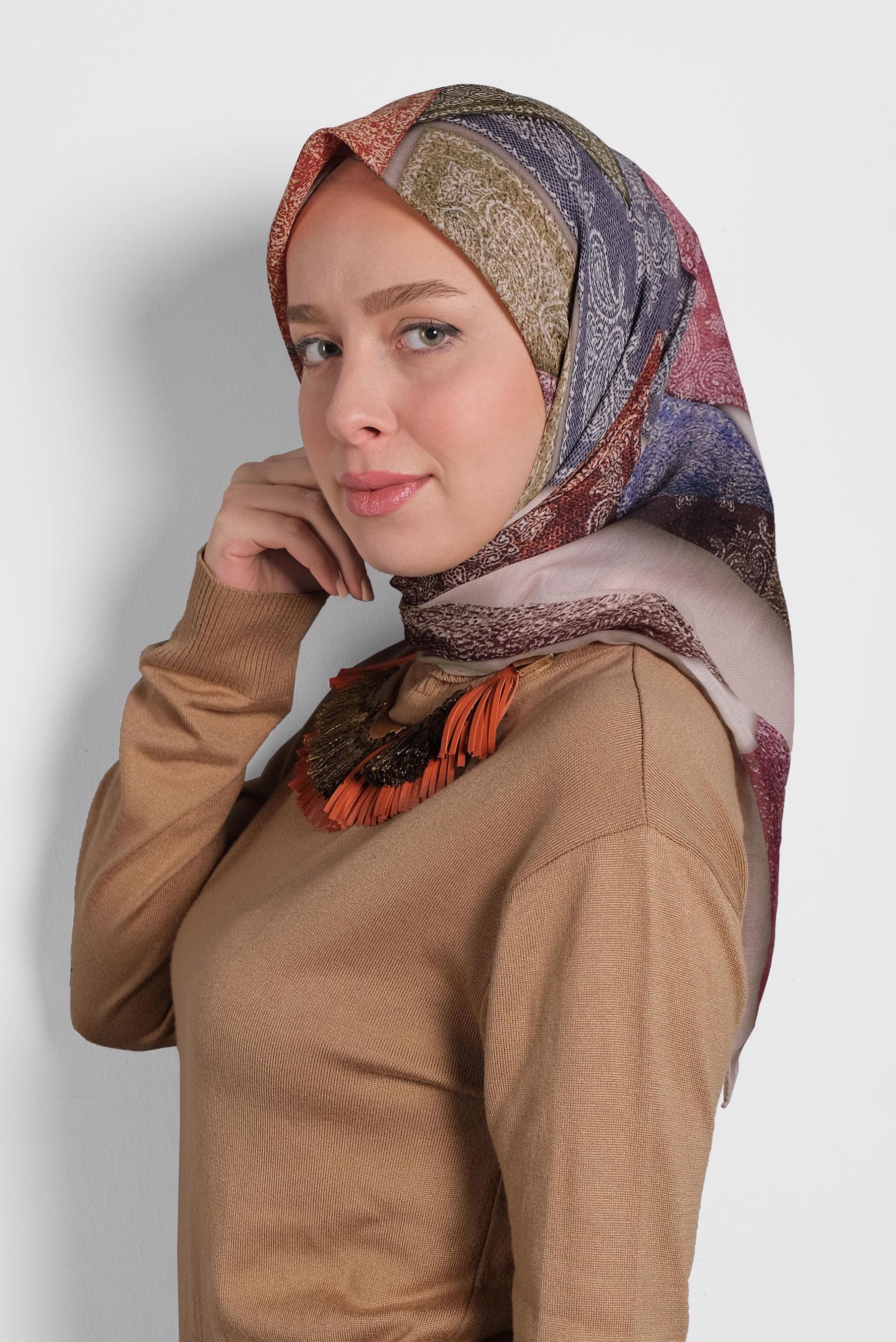 Tesettür giyim BEJ ALVİNA DİJİTAL EŞARP 8010 