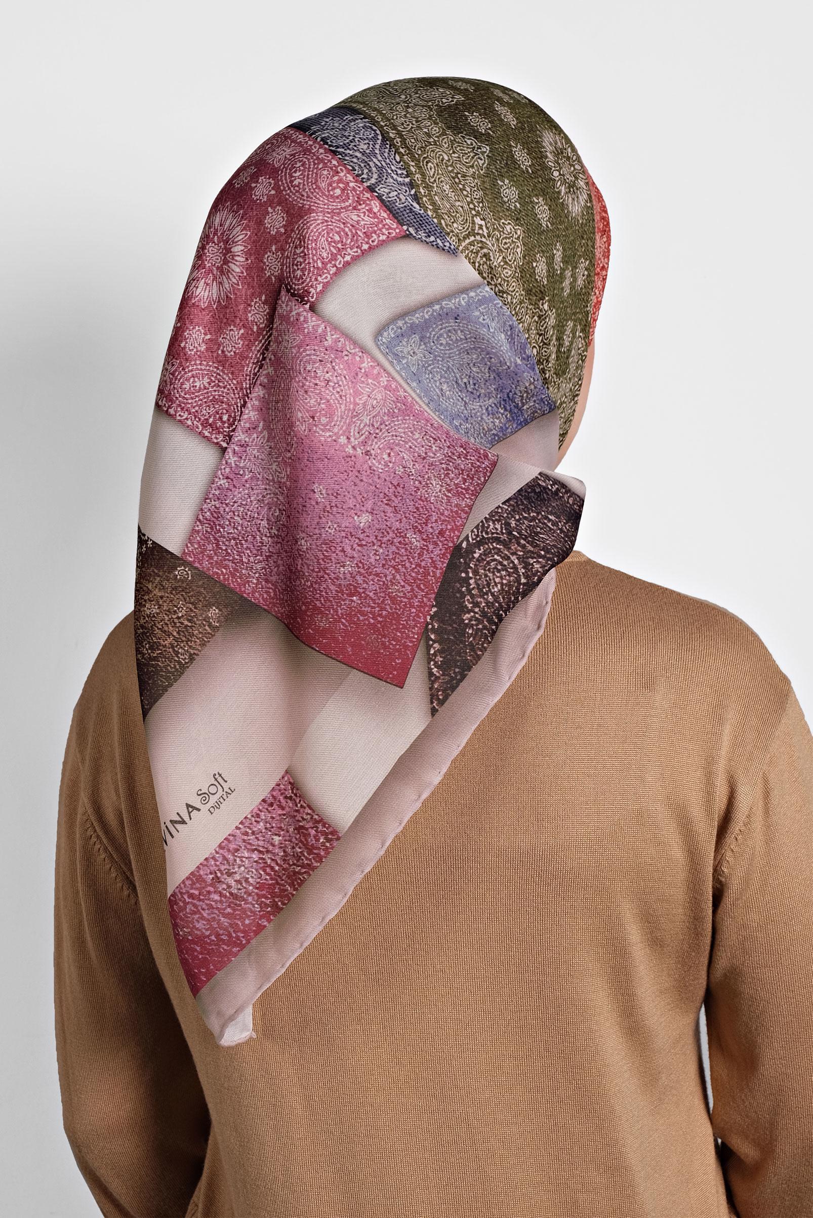 Tesettür giyim BEJ ALVİNA DİJİTAL EŞARP 8010 