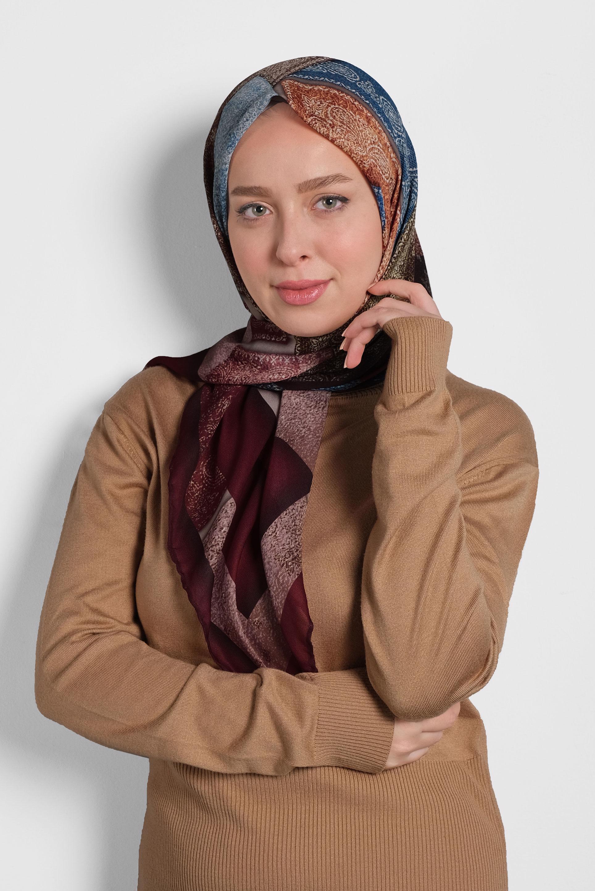 Tesettür giyim BORDO ALVİNA DİJİTAL EŞARP 8010 