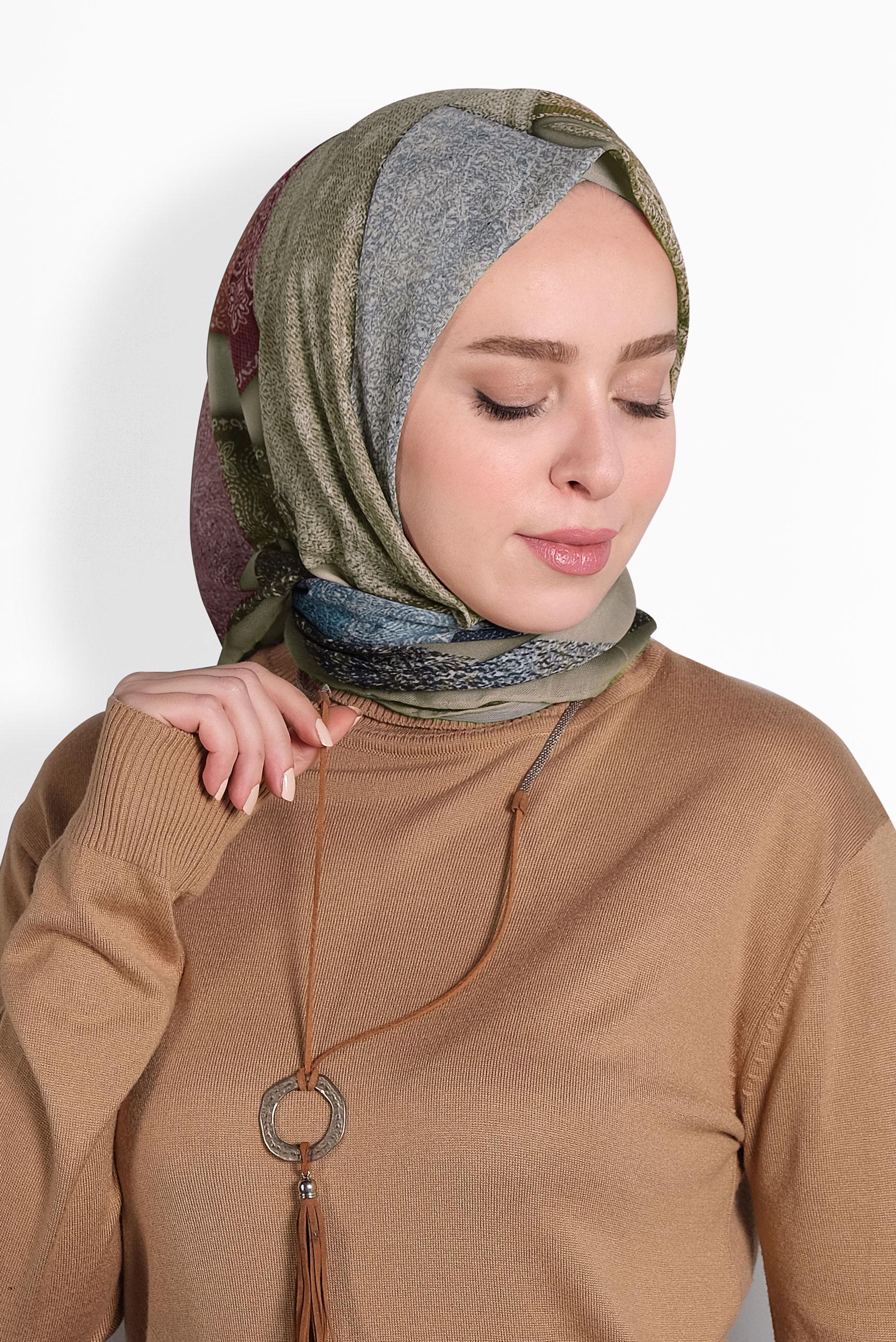 Hijab clothing BEIGE PATTERNED SCARF 8010 