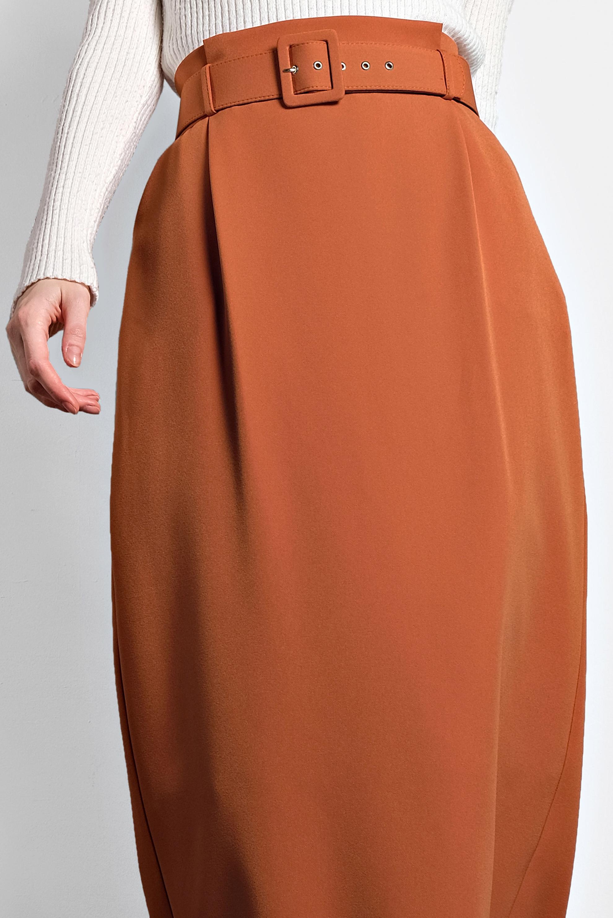 Tesettür giyim TURUNCU YÜKSEK BEL KEMERLİ ETEK 60005