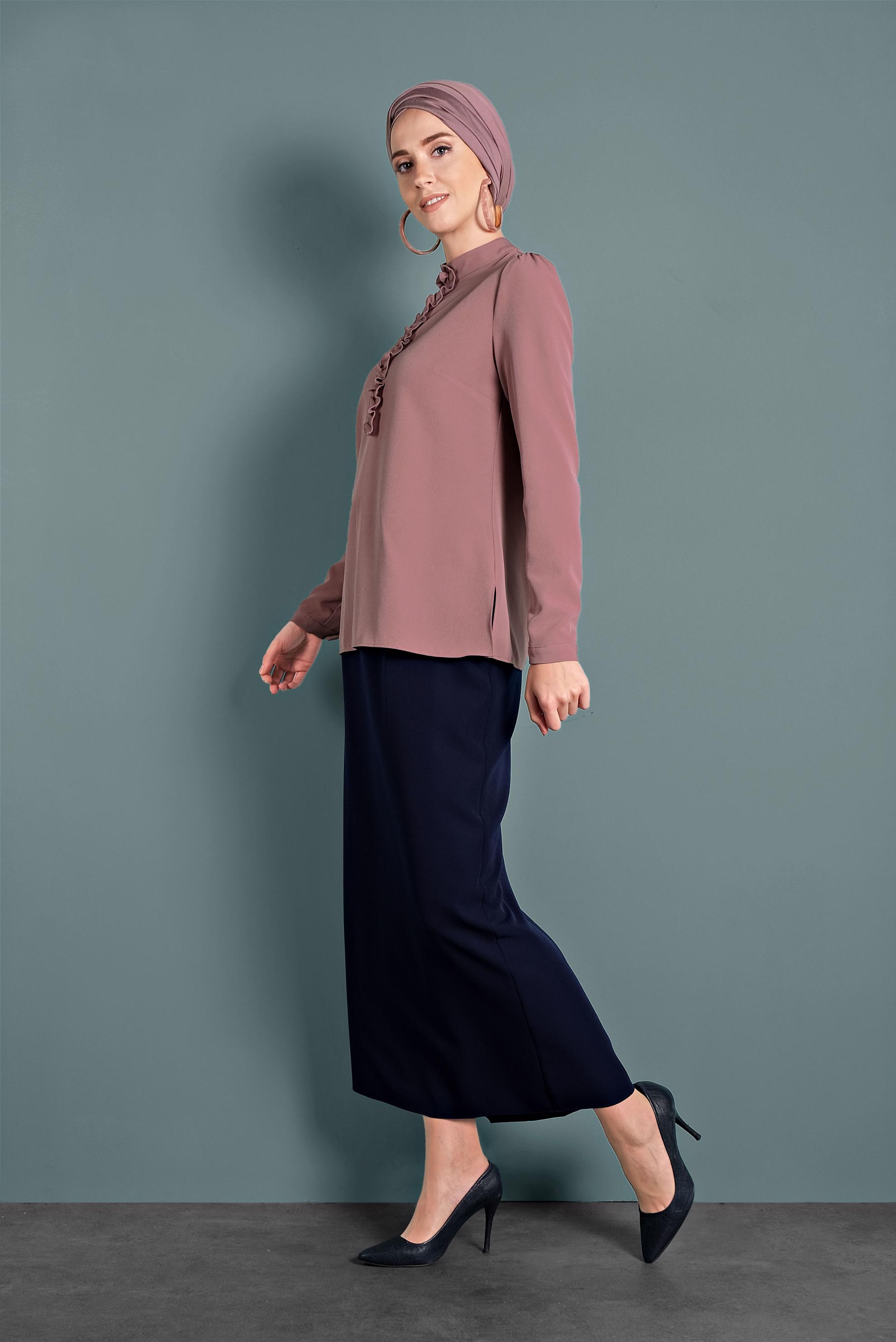 Tesettür giyim LACİVERT YÜKSEK BEL KEMERLİ ETEK 60005