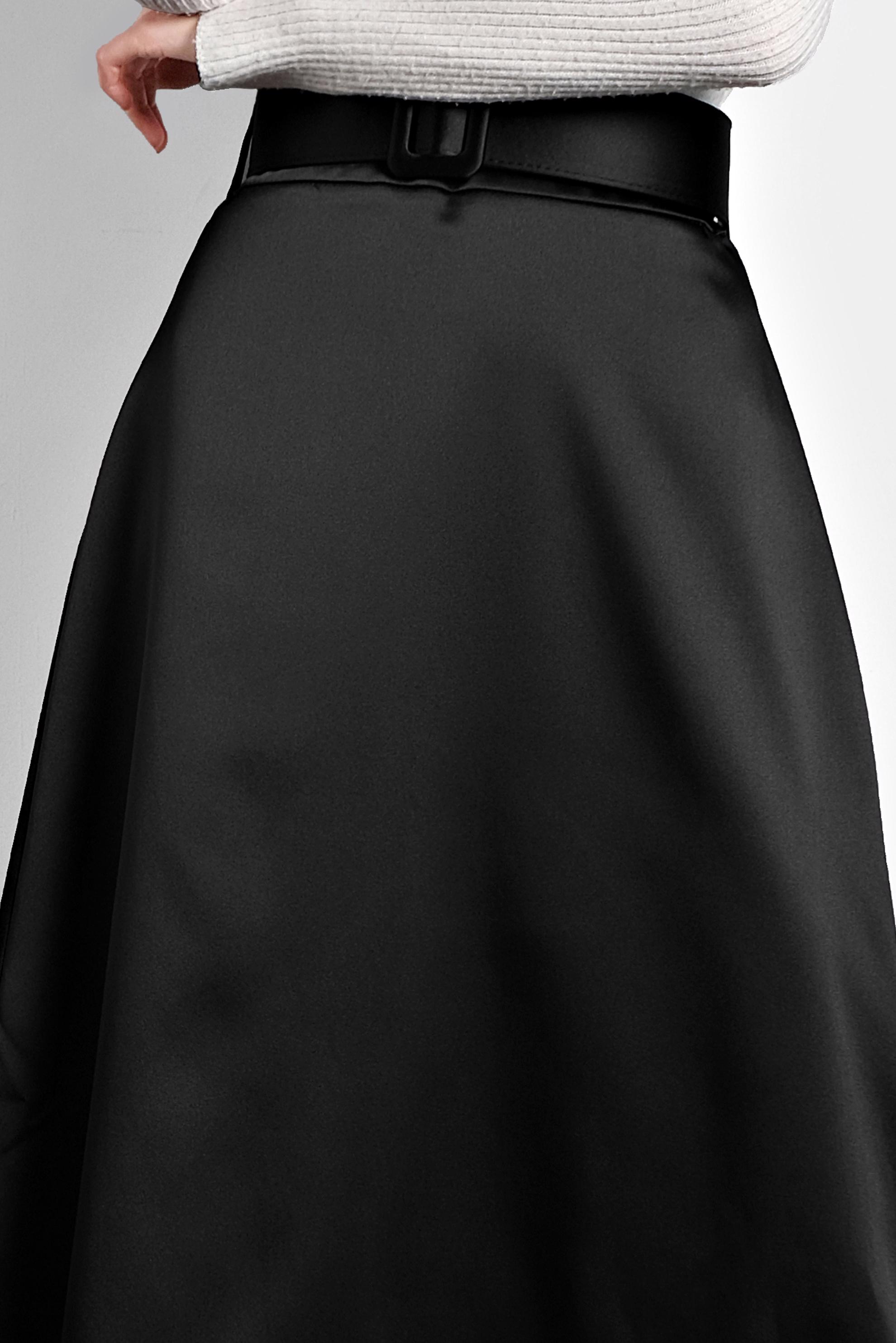 Tesettür giyim SİYAH KEMERLİ SATEN ETEK 60040